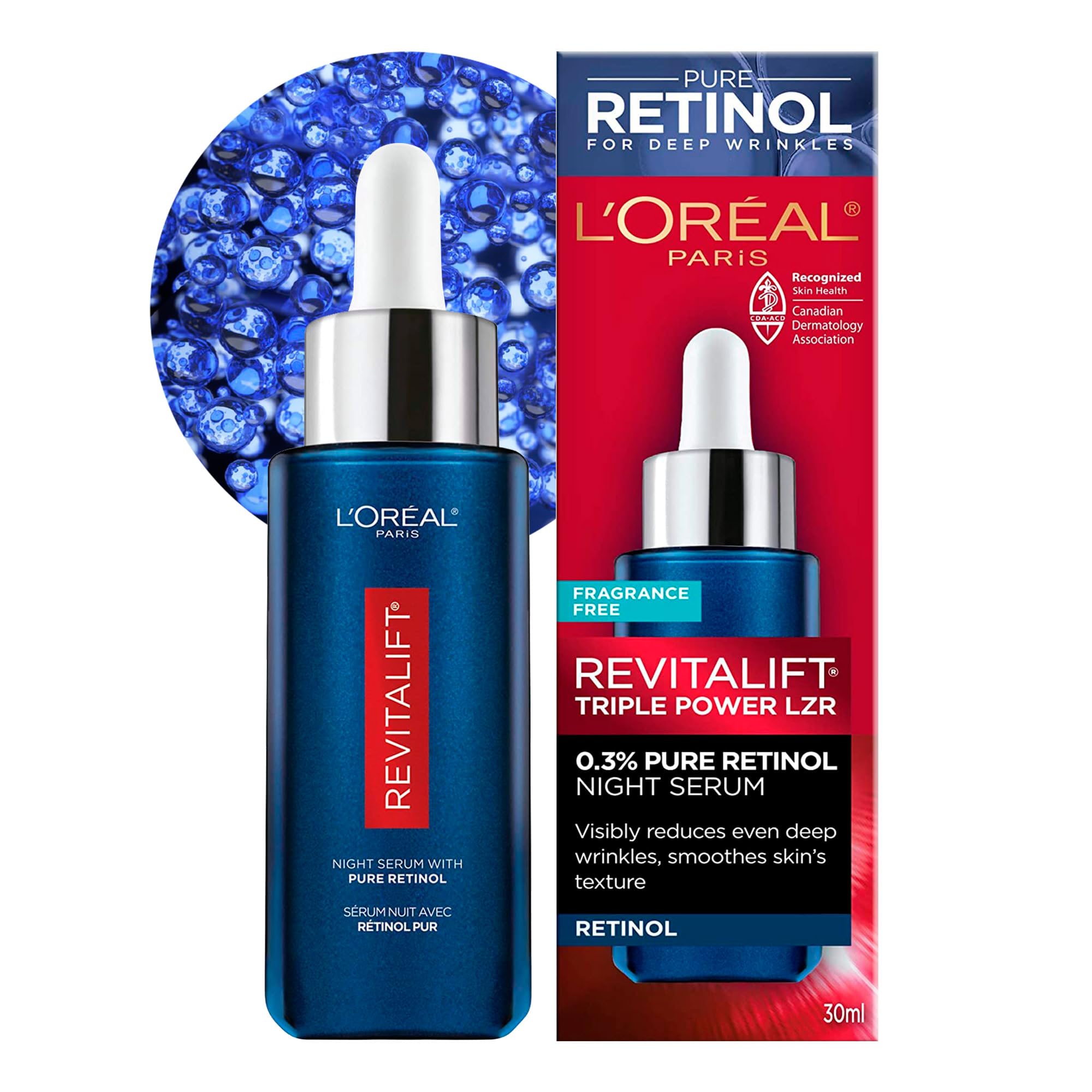 'L'Oreal Paris Revitalift Triple Power LZR Retinol Night Serum For Face, With 0.3% Pure Retinol, Moisturizes Skin and Eliminates