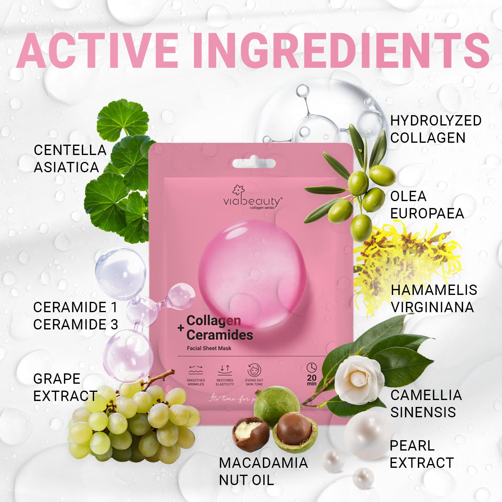 Viabeauty 12 Pack Of Collagen Face Mask With Ceramides - Rejuvenating Facial Sheet Mask, Reduce Wrinkles & Fine Lines - Face Mas