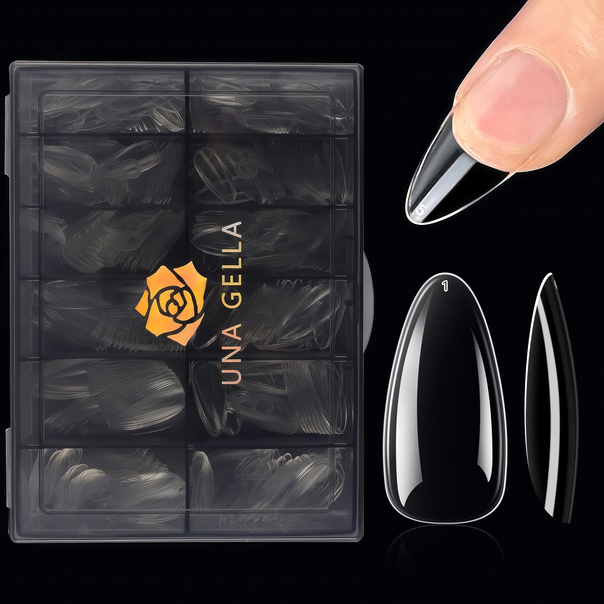 UNA GELLA Almond False Nails, 504pcs Soft Gel Tips, Clear, Medium, 12 Sizes, for Nail/Dip/Poly Extensions, Press On Nails