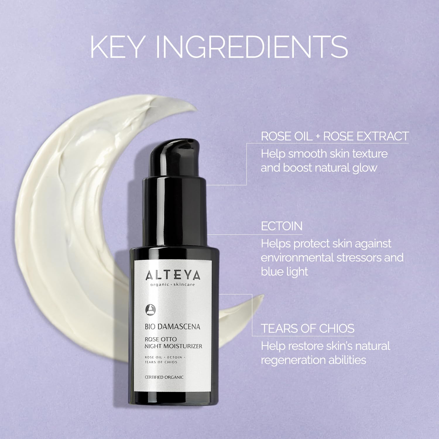 Alteya Organics Night Moisturizer Certified Organic Skin Care 1.7 Fl Oz/50 mL Bio Damascena Award-Winning Face Cream With Organi