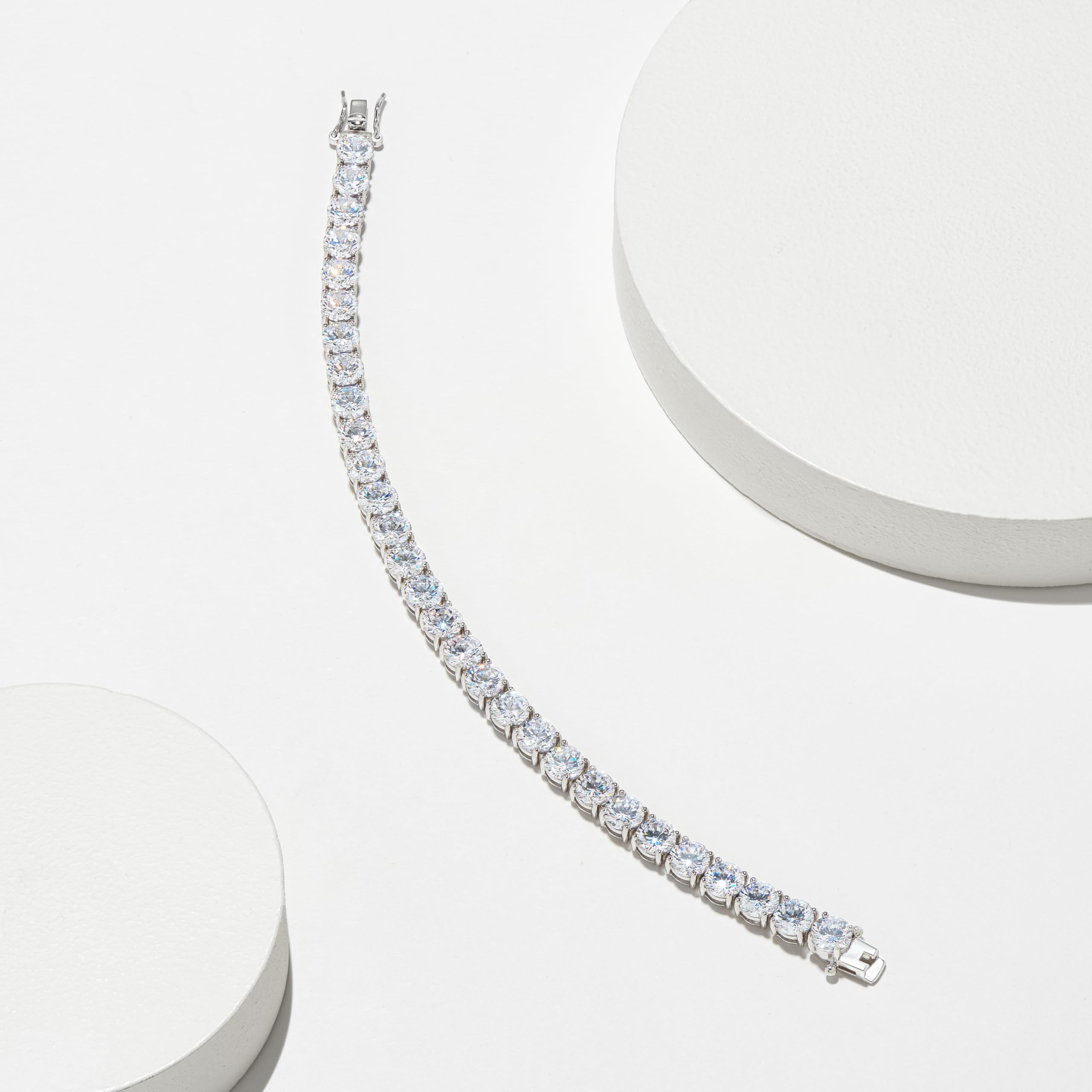 Amazon Essentials Platinum Plated Sterling Silver Round Cut Cubic Zirconia Tennis Bracelet (4mm), 7.5 (previously Amazon Collect