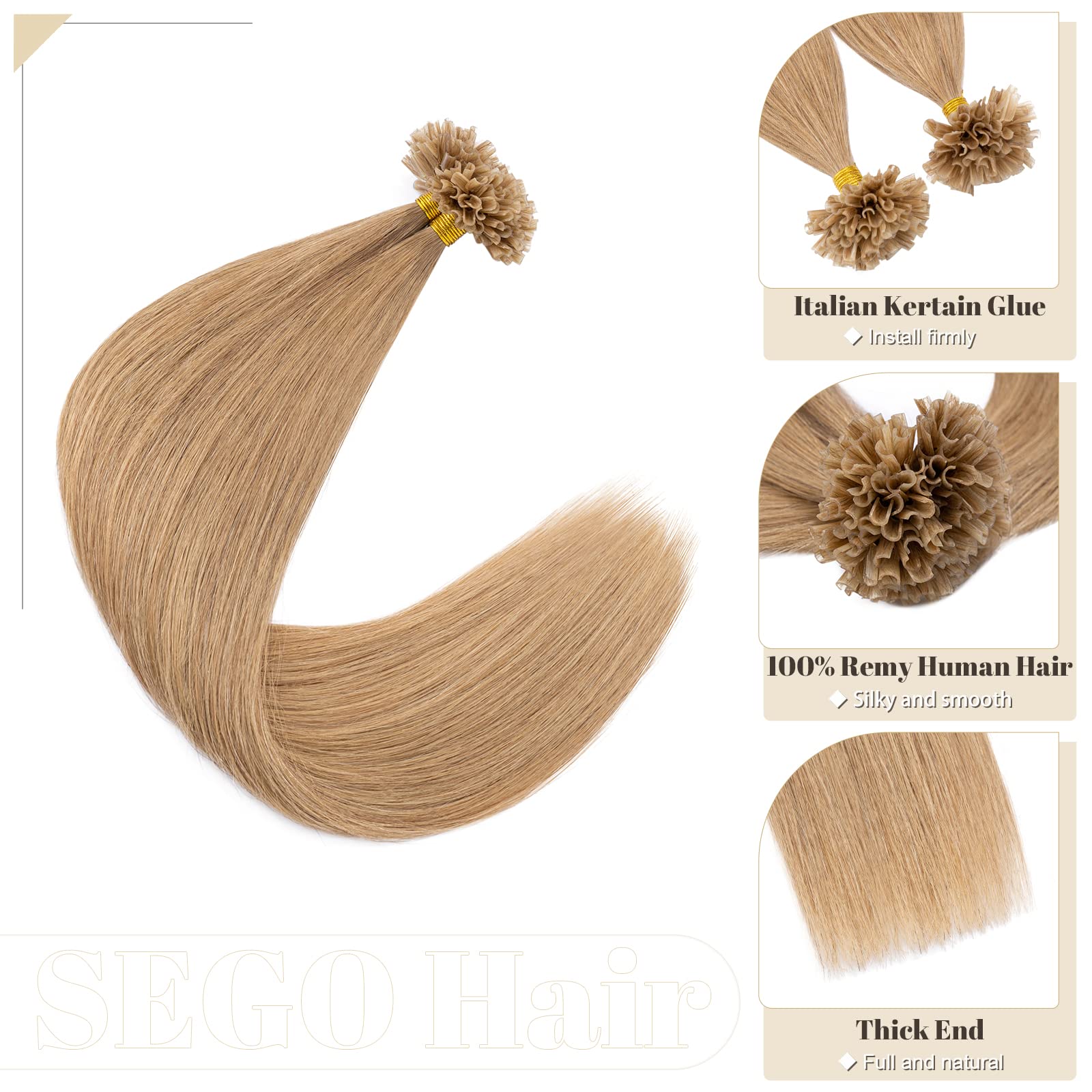 Sego Pre Bonded U Tip Hair Extensions Human Hair 100 Strands Keratin Fushion Nail Tip Human Hair Extensions 100% Real Remy Hair