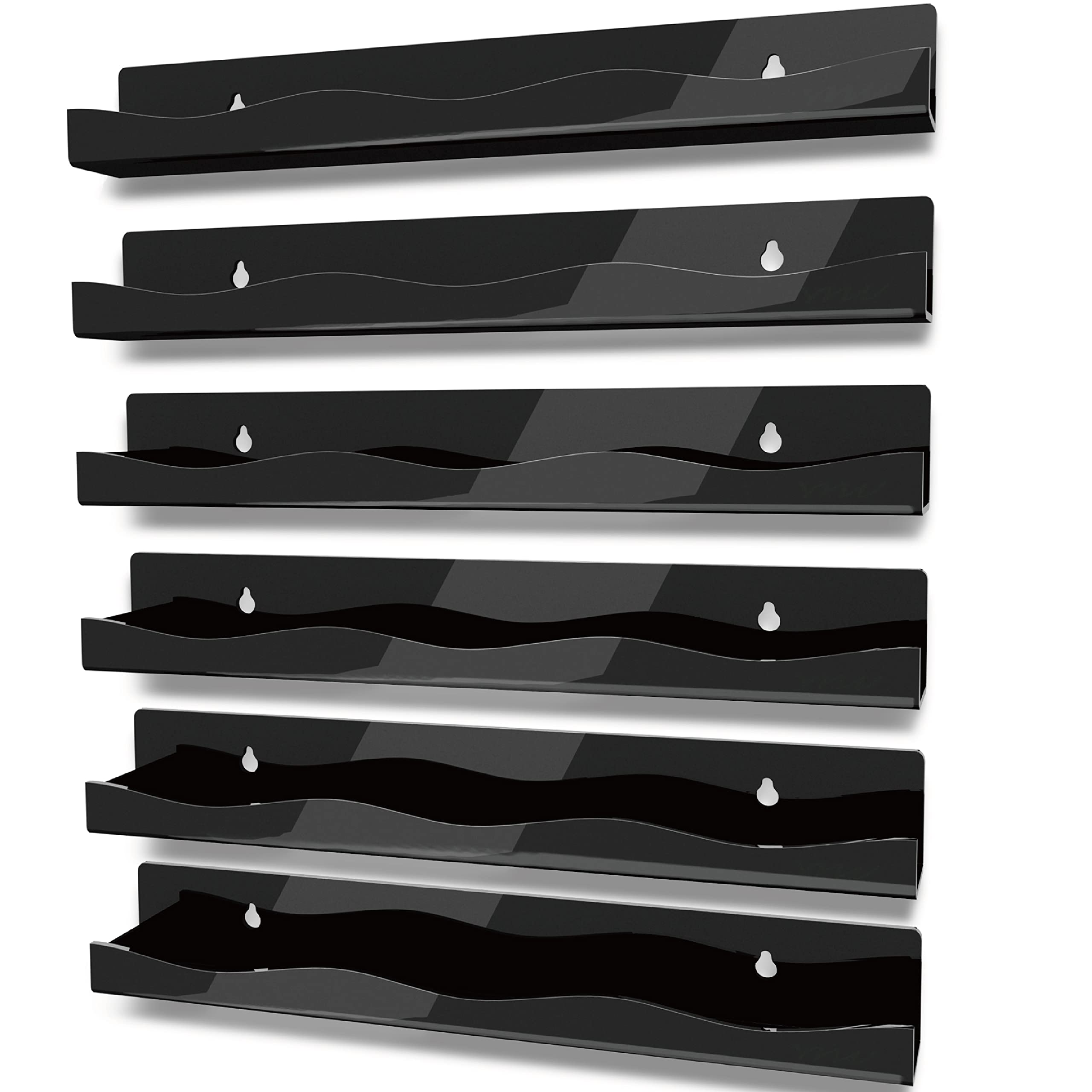 YMVV 15'' Nail Polish Rack Wall Mounted Shelf,6 Pack Black Acrylic Organizer Supplies for Nail Techs,Great Display for Salons Re