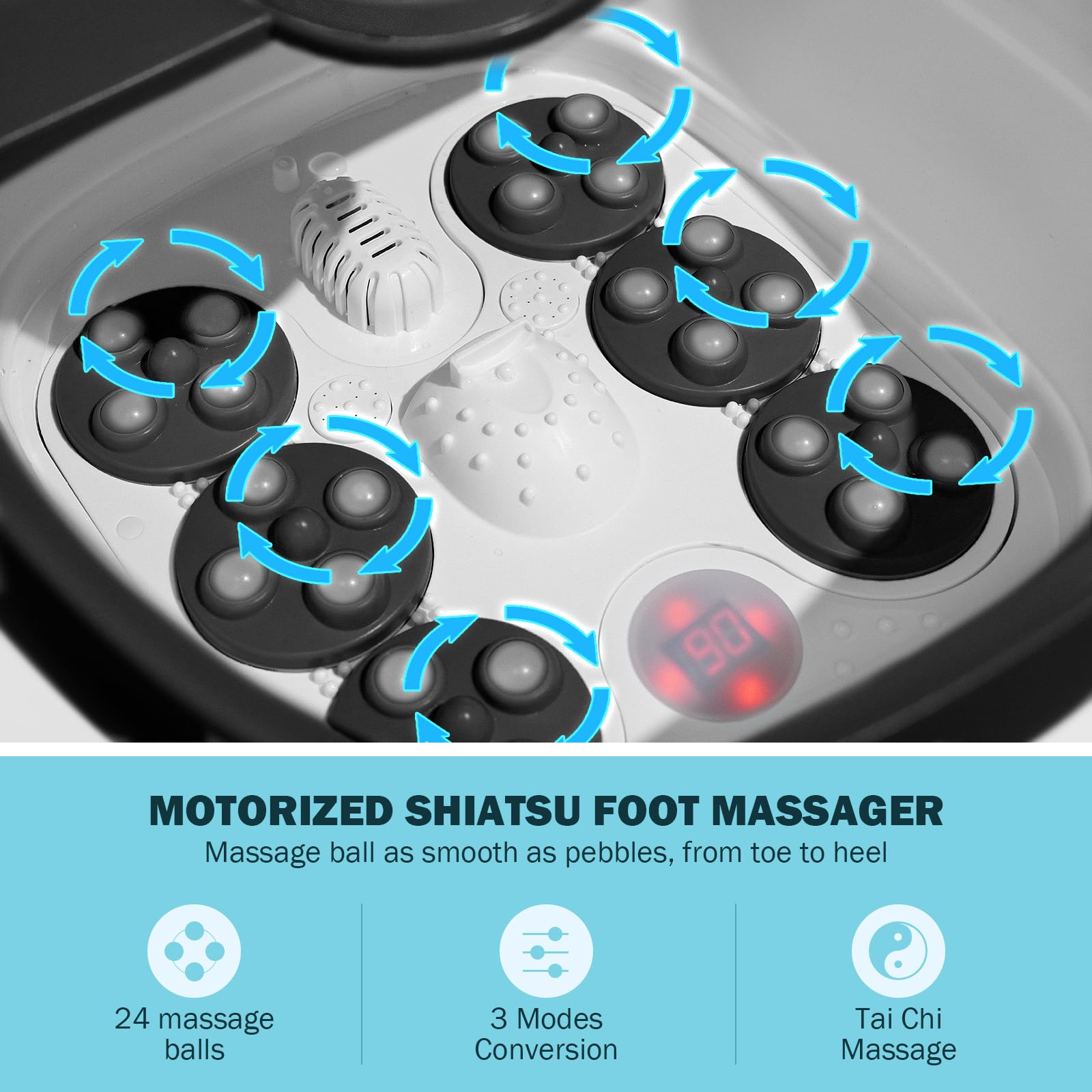 Electric Motorized Foot Spa with Heat, Bubble Massage, Remote Control, 24 Shiatsu Massage Balls for Stress Relief and Pedicure (