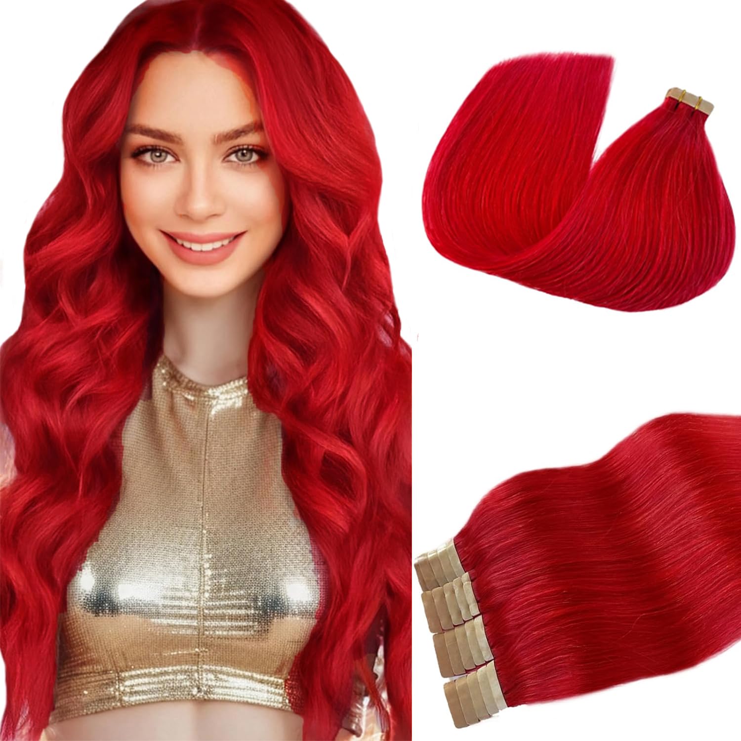 Red Tape In Hair Extensions Seamless Remy Human Hair Extensions For Women 16 Inch Pu Skin Weft Real Hair Tape In Human Hair Exte