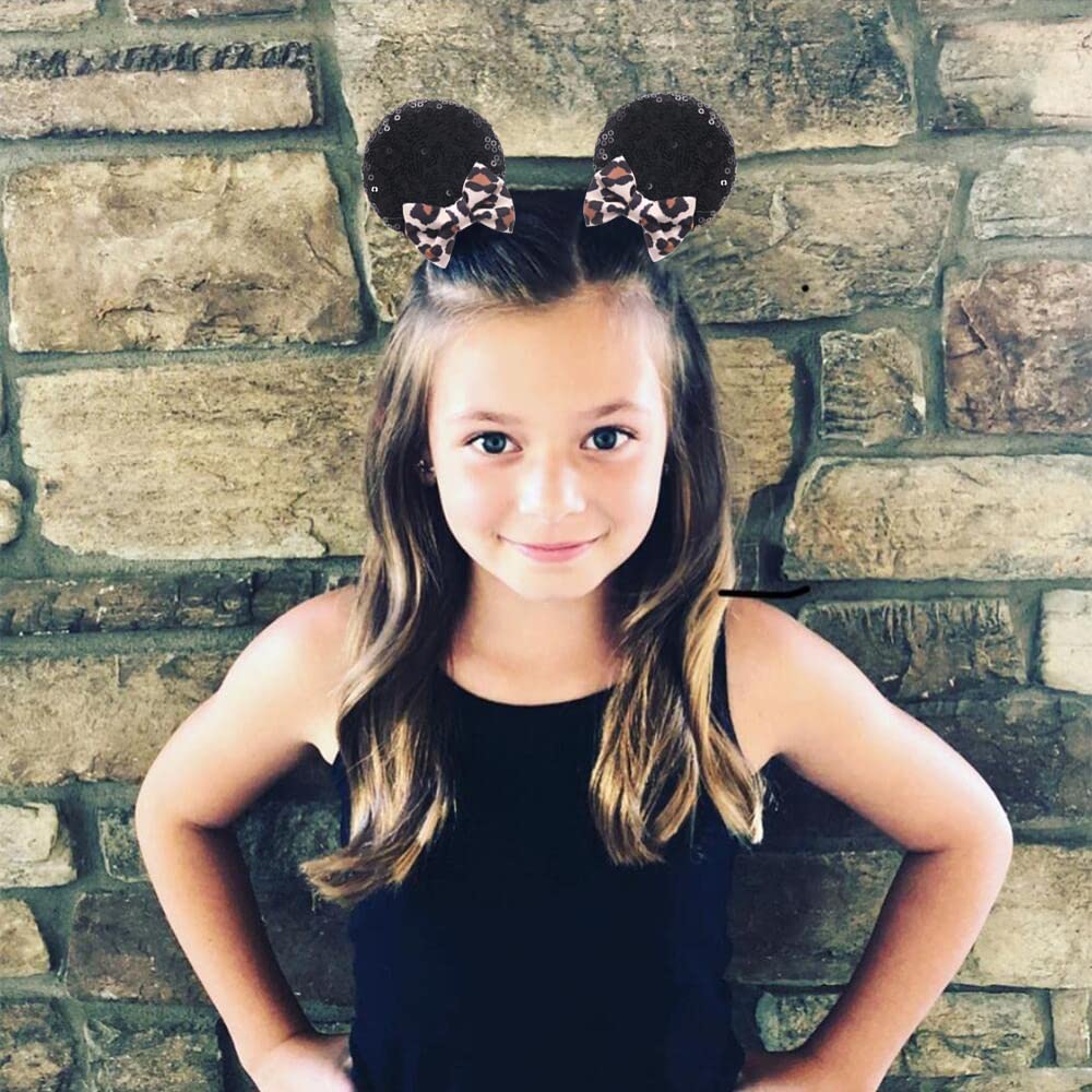 Jiahang Cheetah Bow Mouse Ear Clips For Theme Birthday Party, Baby Girls' Leopard Print Hair Barrettes Hair Accessories For Todd