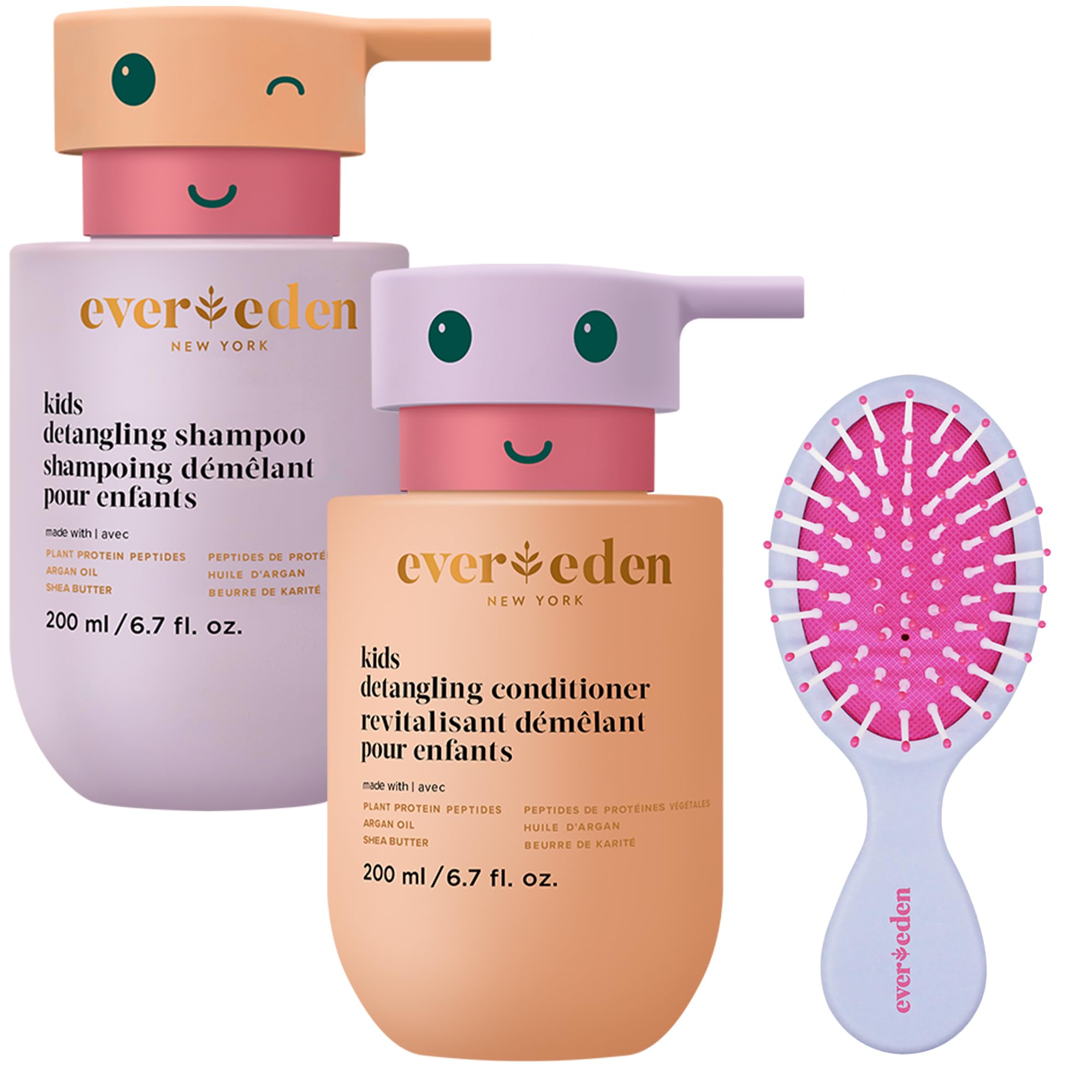 Evereden Happy Hair Duo for Kids: Vegan Shampoo and Conditioner Set with Detangler Brush  Strengthens & Smooths All Hair Types