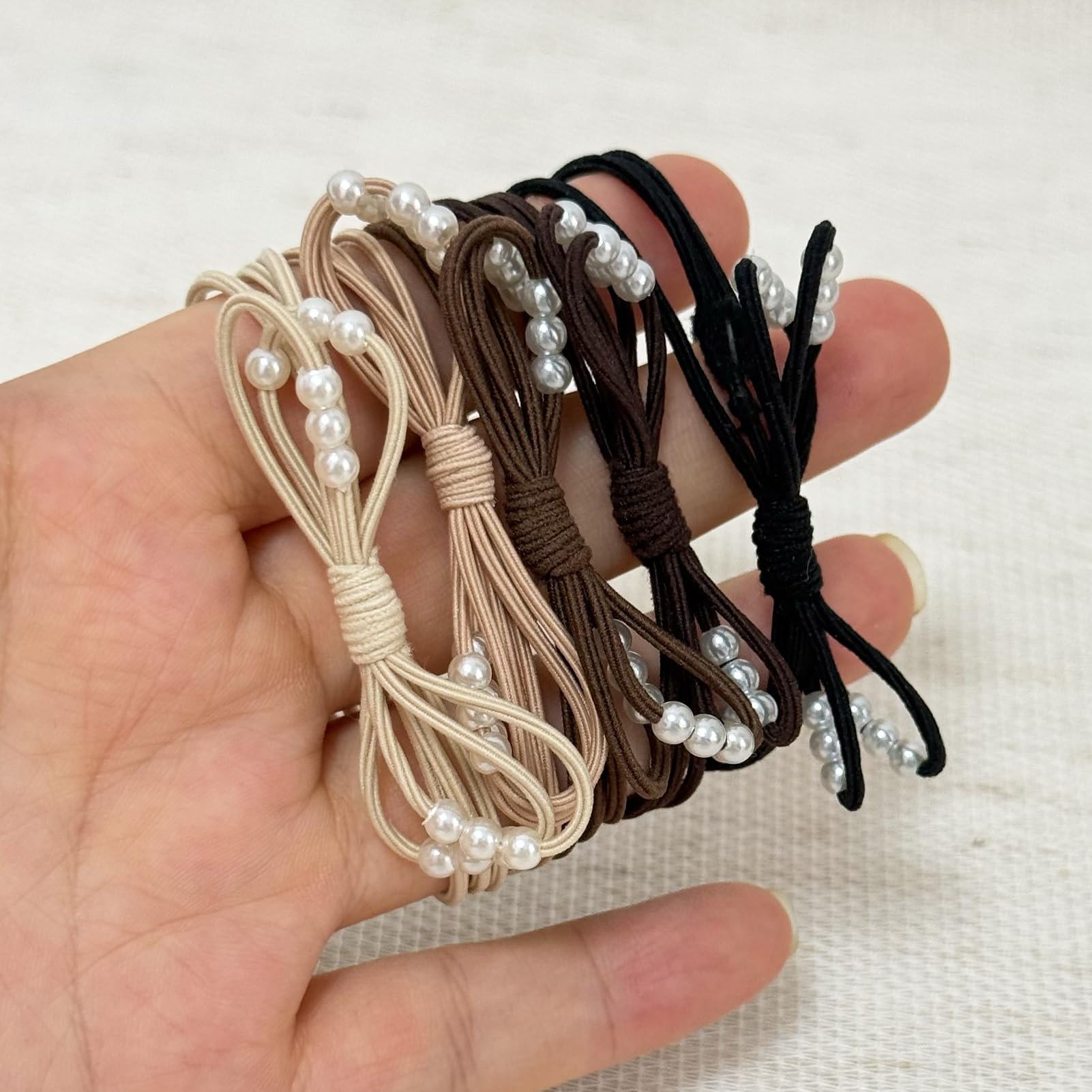 UDeBe 10 Packs Hair Ties, Bow Hair Ties with Faux Pearl for Women - Thin Elastic Hair Bands Ponytail Holders Hair Accessiories