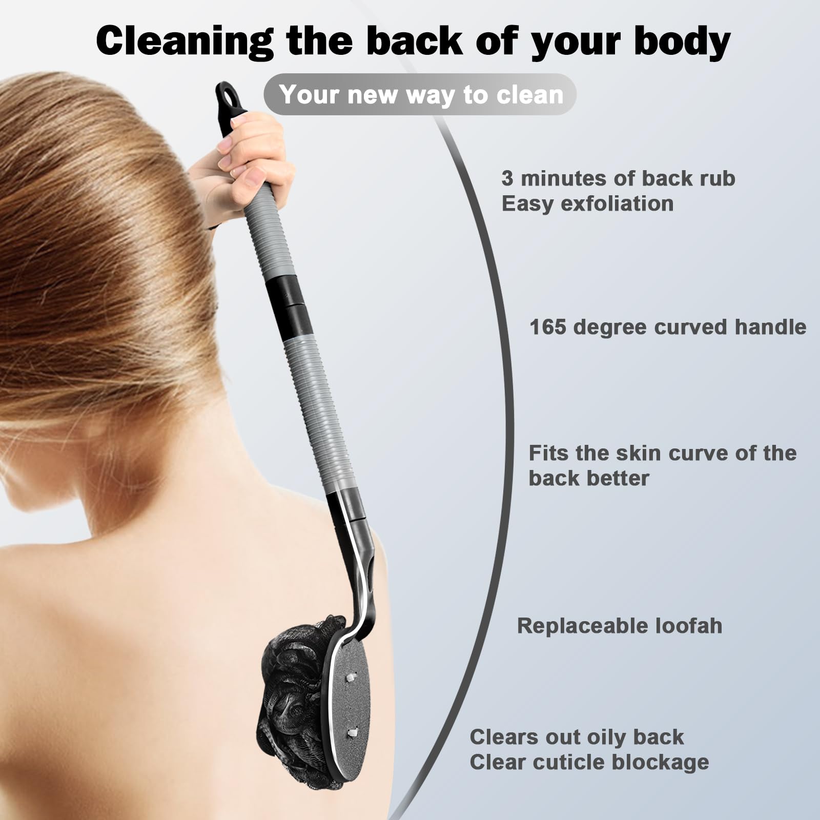 Loofah With Handle, 21.7    Detachable Loofah Back Scrubber, Back Loofah, Exfoliation And Improved Skin Health, Shower Loofah Fo