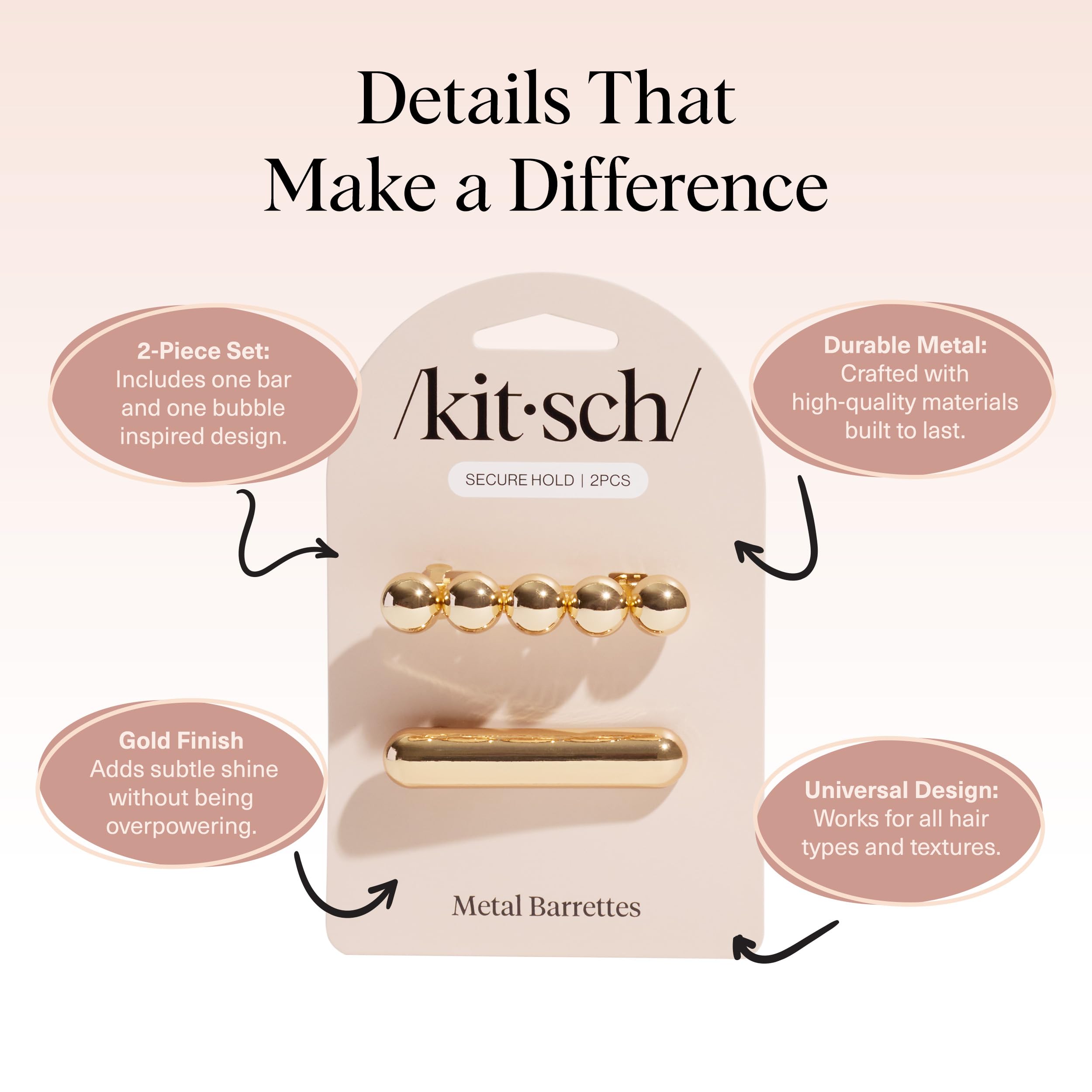 Kitsch Gold Hair Barrettes For Women - Stylish, Durable & Elegant Metal Hair Clips for Everyday or Special Occasions - Cloud & B