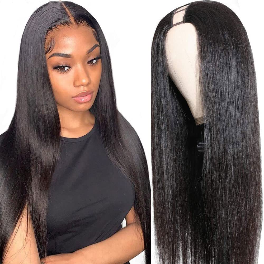 Sooolavely 22 Inch U Part Human Hair Wigs for Black Women Straight Beginner Friendly Unprocessed Brazilian Virgin Human Hair Wig