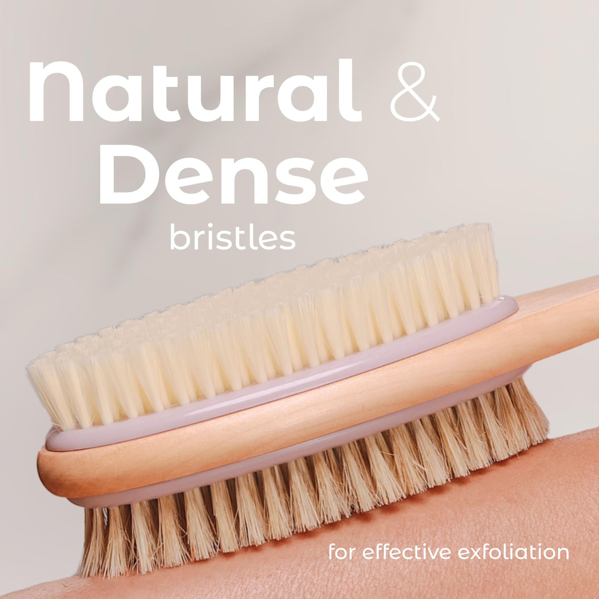 Mainbasics Back Scrubber For Shower Long Handle Back Brush Dual-Sided With Exfoliating And Soft Bristles (Lavender, Wood)
