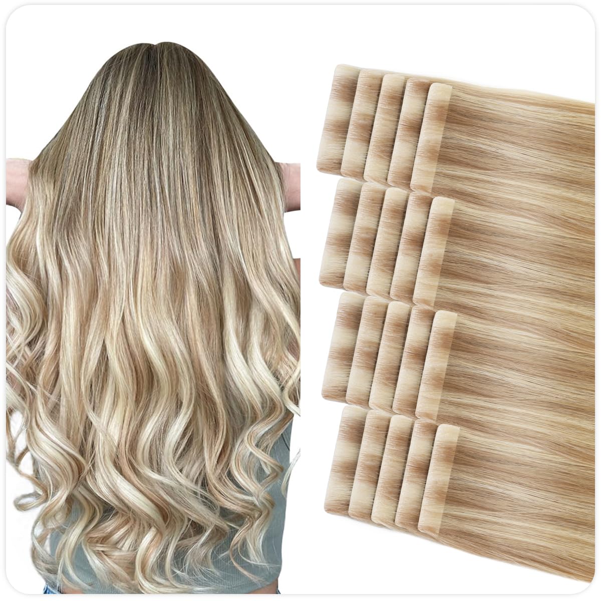 Suyya Invisible Tape In Hair Extensions Human Hair Seamless Injected Hand-Tied Pro Quality Virgin Human Hair Tape Ins Ash Blonde