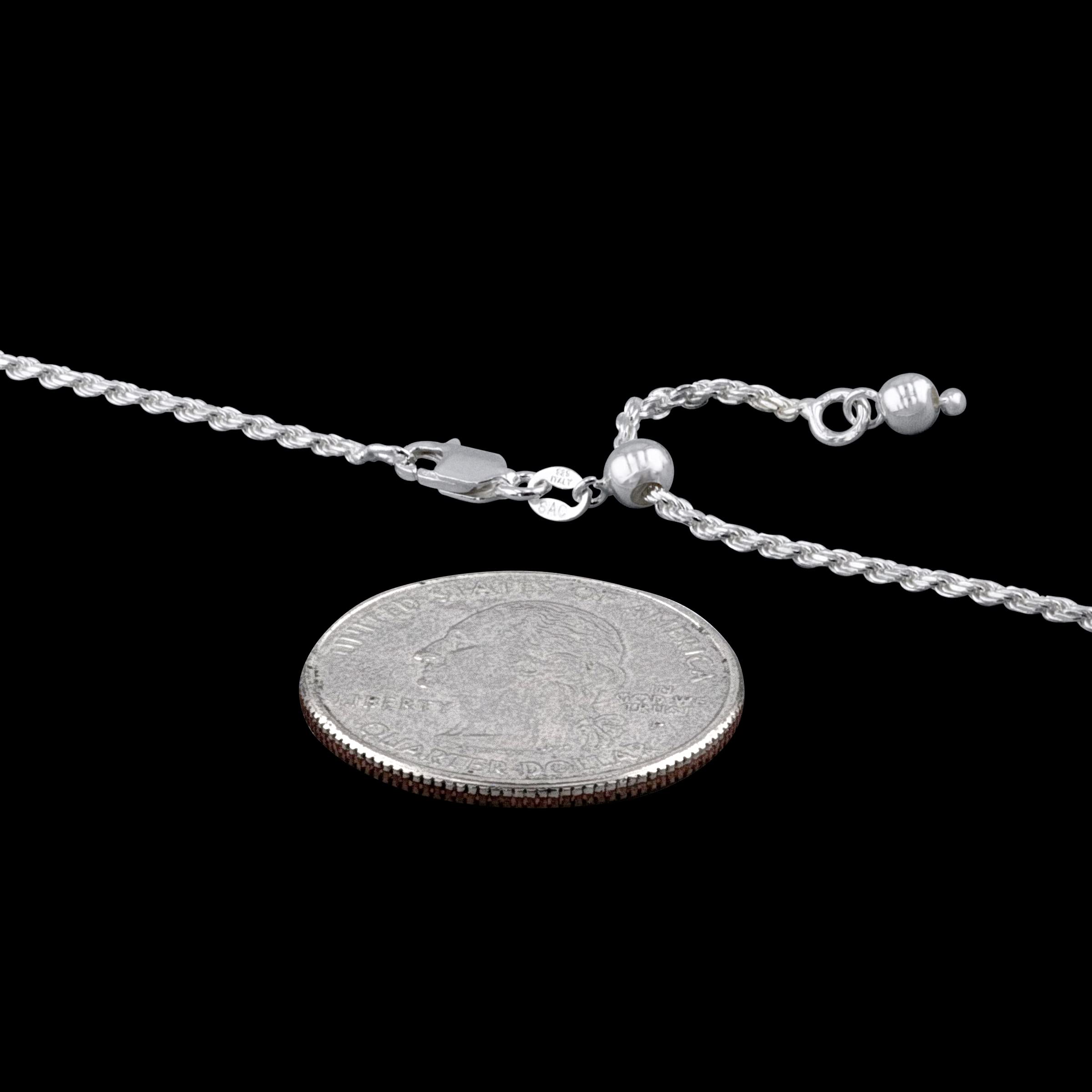Sterling Silver Adjustable Diamond-Cut Rope Chain 2mm Solid 925 Italy New Necklace 30