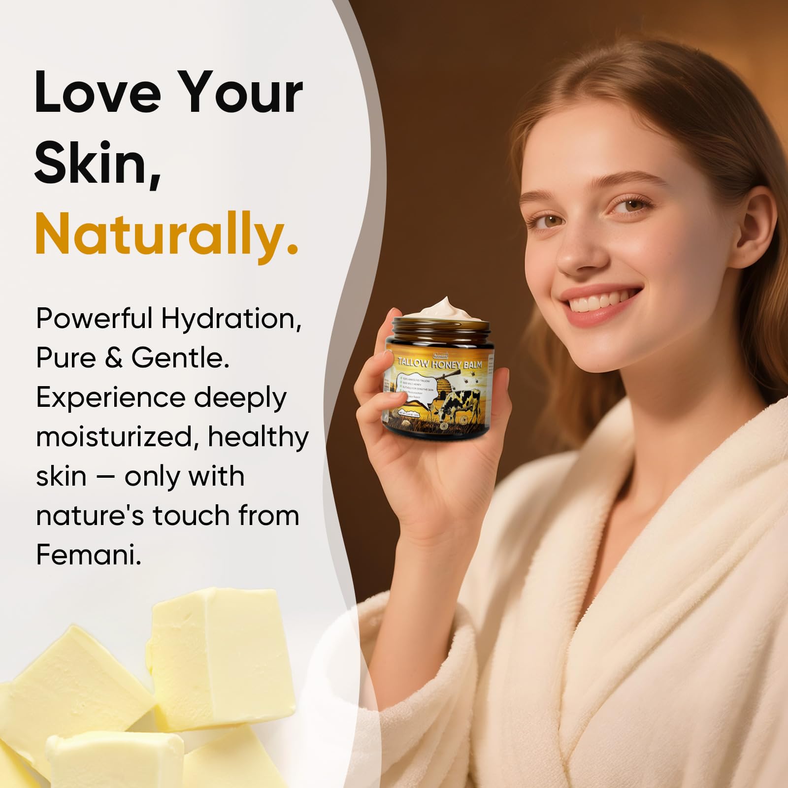Beef Tallow for Face & Body - 4 Oz Organic Grass-Fed Beef Tallow Balm with Raw Honey Blend - Moisturizing Cream for Soft, Smooth