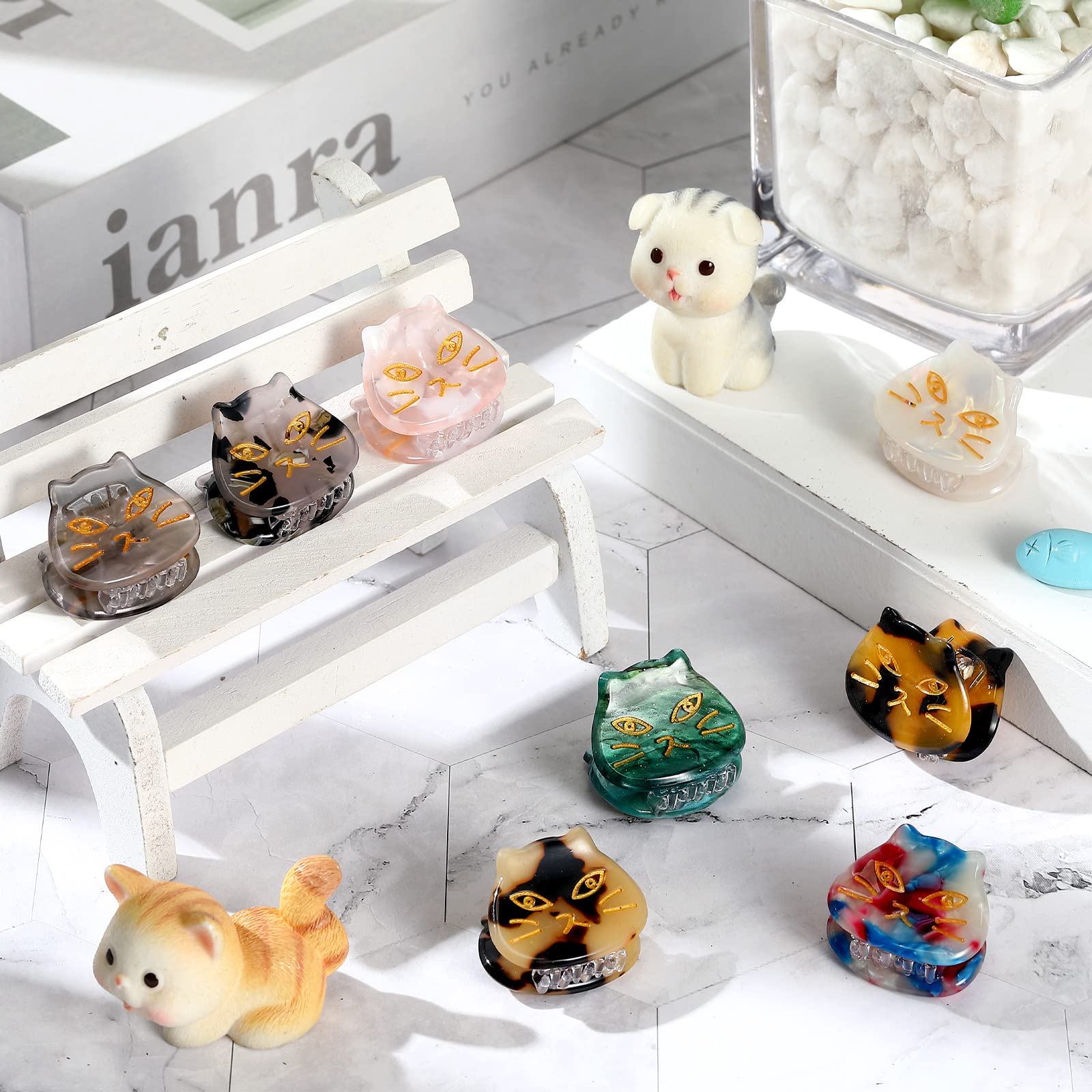 Crowye 8 Pcs Cute Cat Small Hair Clips Forehead Bangs Broken Hair Clip Speckled Animal Shaped Mini Hair Claw Clips Alloy Resin S