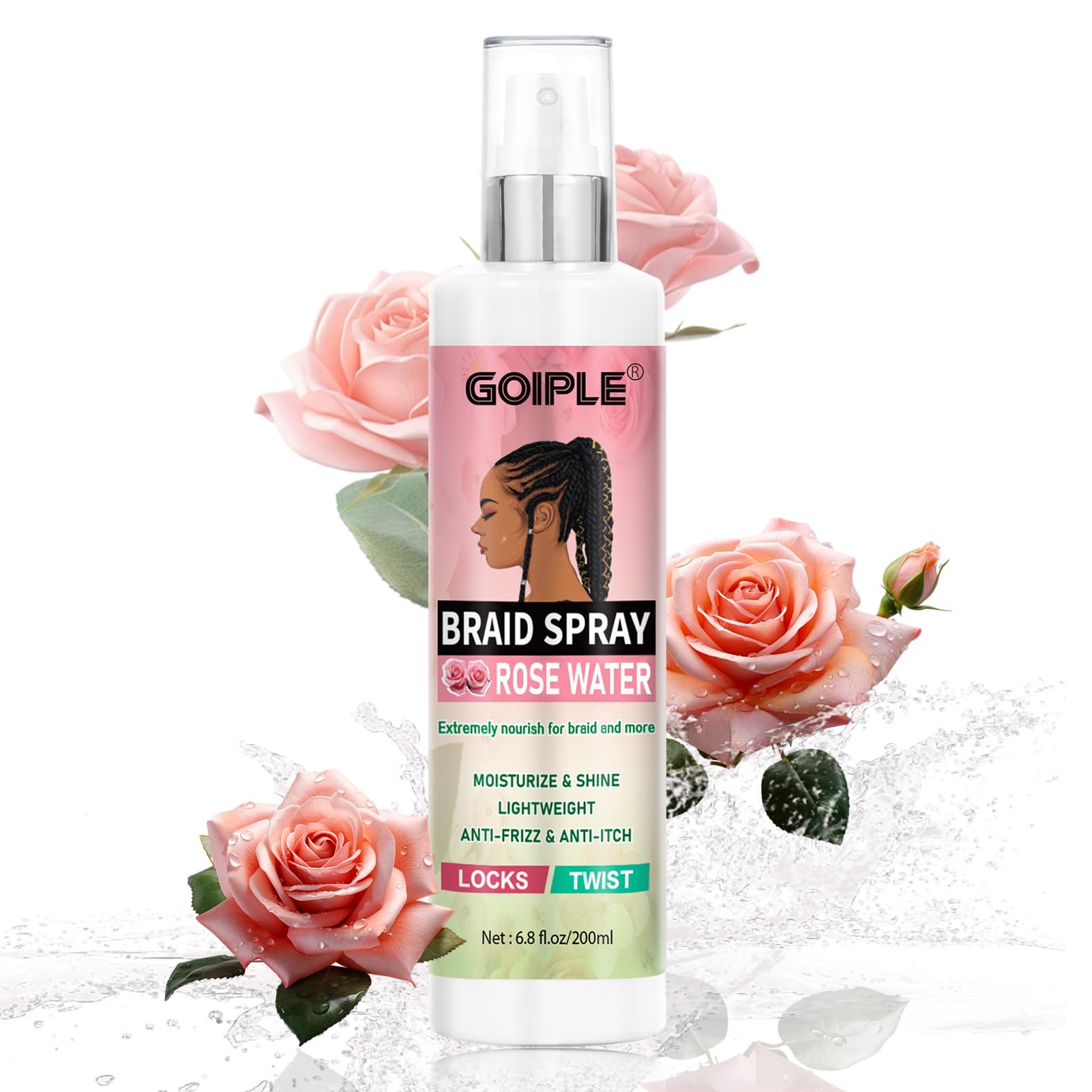 6.8 Fl Oz Braid Spray Rose Mint For Dreads, Dreadlocks, Locks Spray Rose Water Braid Spray For Itchy Scalp, Shine & Lightweight