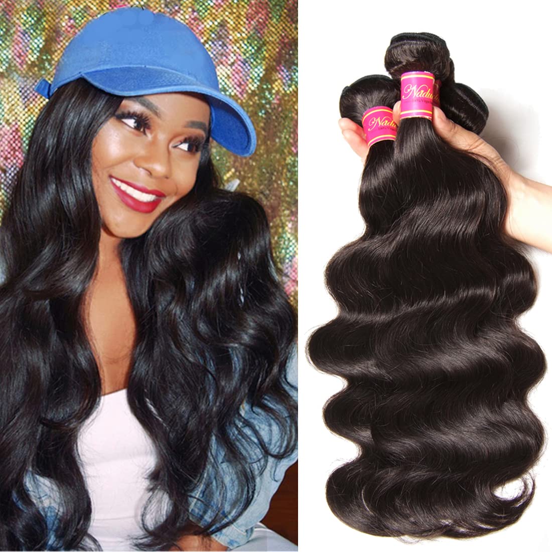 Nadula Hair 12A Brazilian Body Wave Virgin Human Hair 3 Bundles 22 24 26, 100% Unprocessed Brazilian Wavy Human Hair Weave Exten