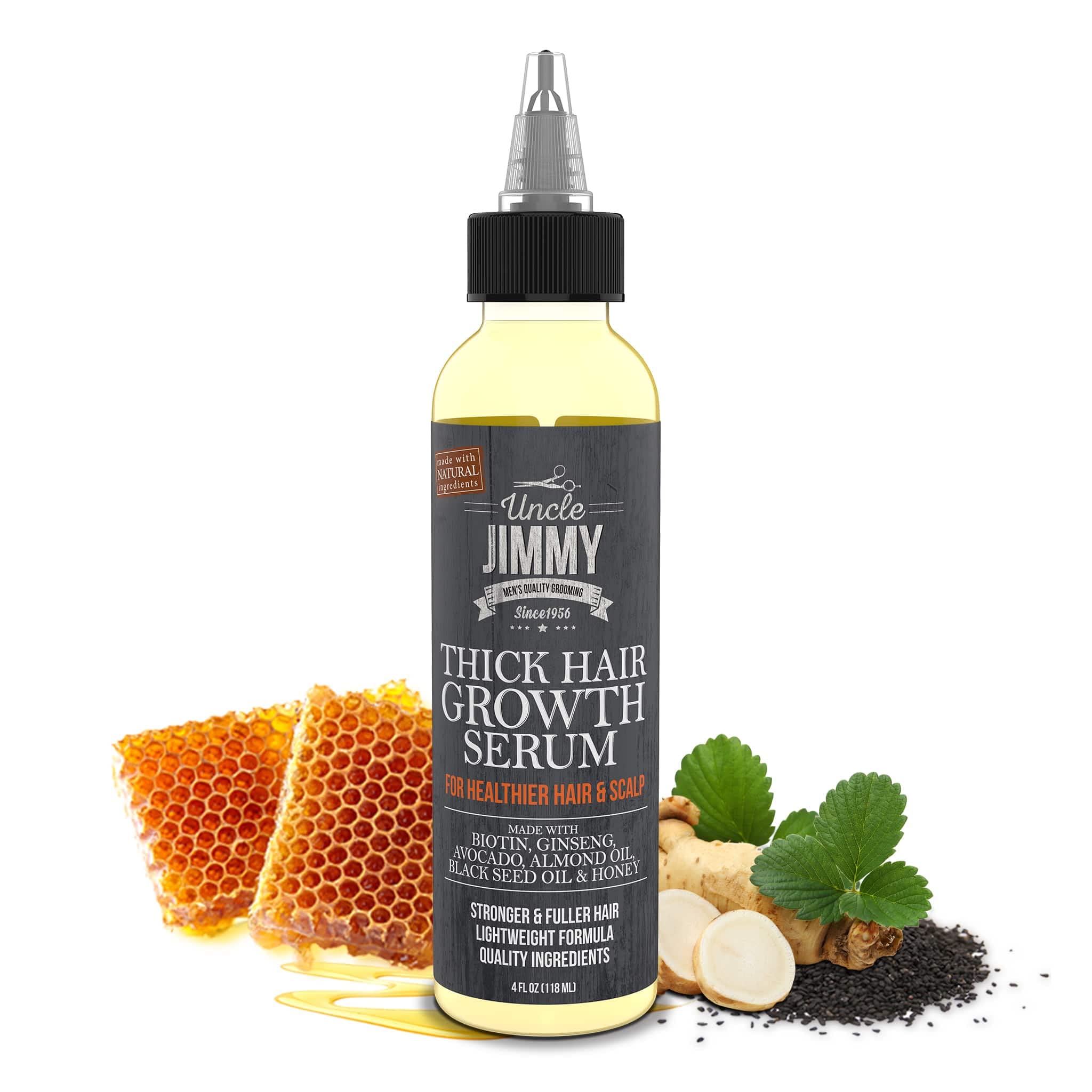 Uncle Jimmy Thick Hair Growth Serum, Hair Growth Treatment, Anti Hair Loss, Promotes Thicker, Stronger Hair for Men & Women 4 Fl