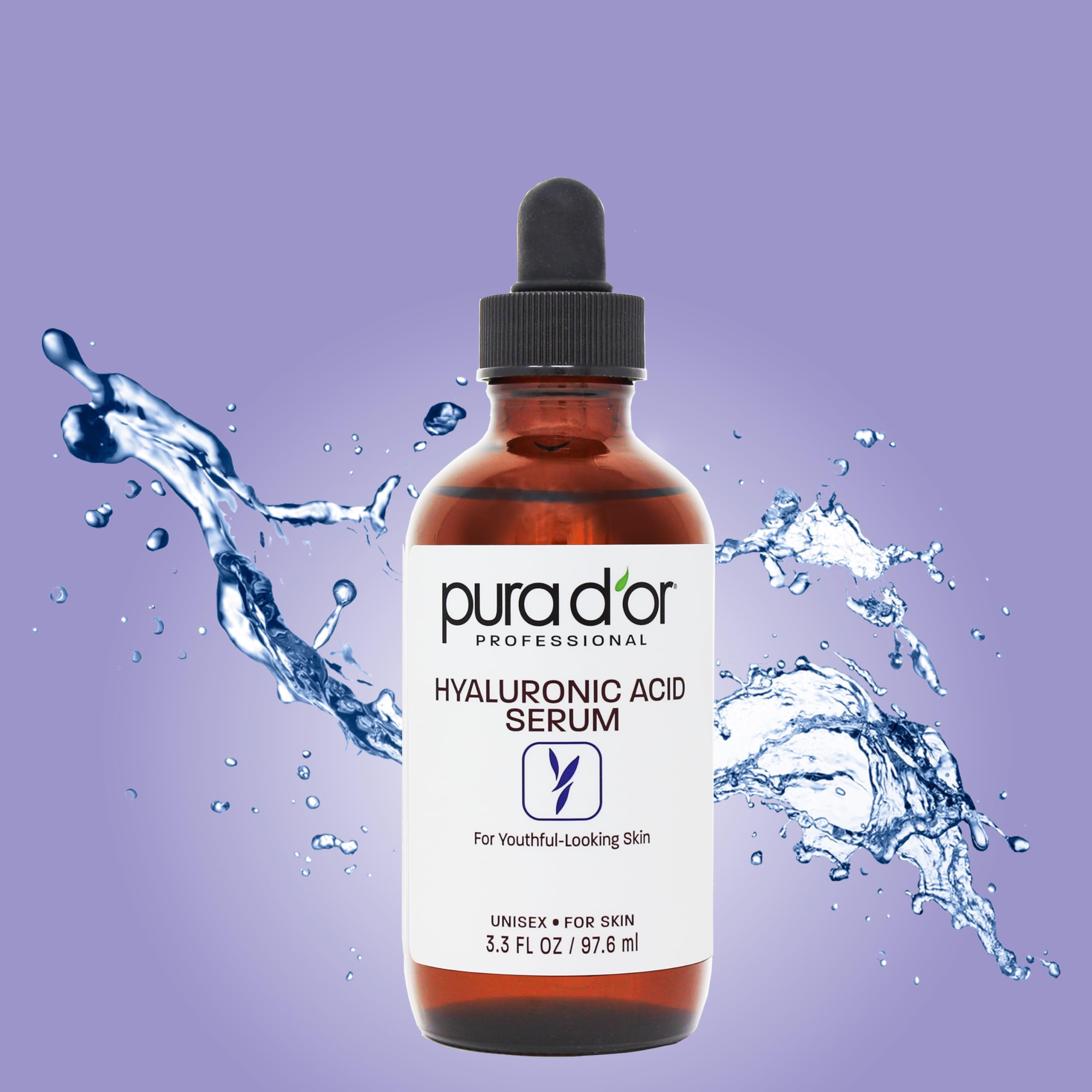 Pura D'Or 3.3 Oz Hyaluronic Acid Serum For Deep Hydration - Anti-Aging, Plumping & Moisturizing Formula For Smooth, Supple Skin