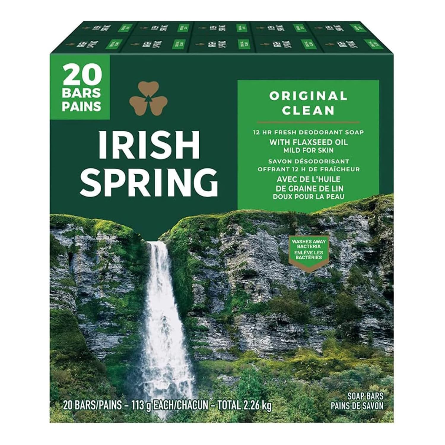 Irish Spring Deodorant Soap Original - 3.99 Oz Each Bar Soap x 20 Count Bar 