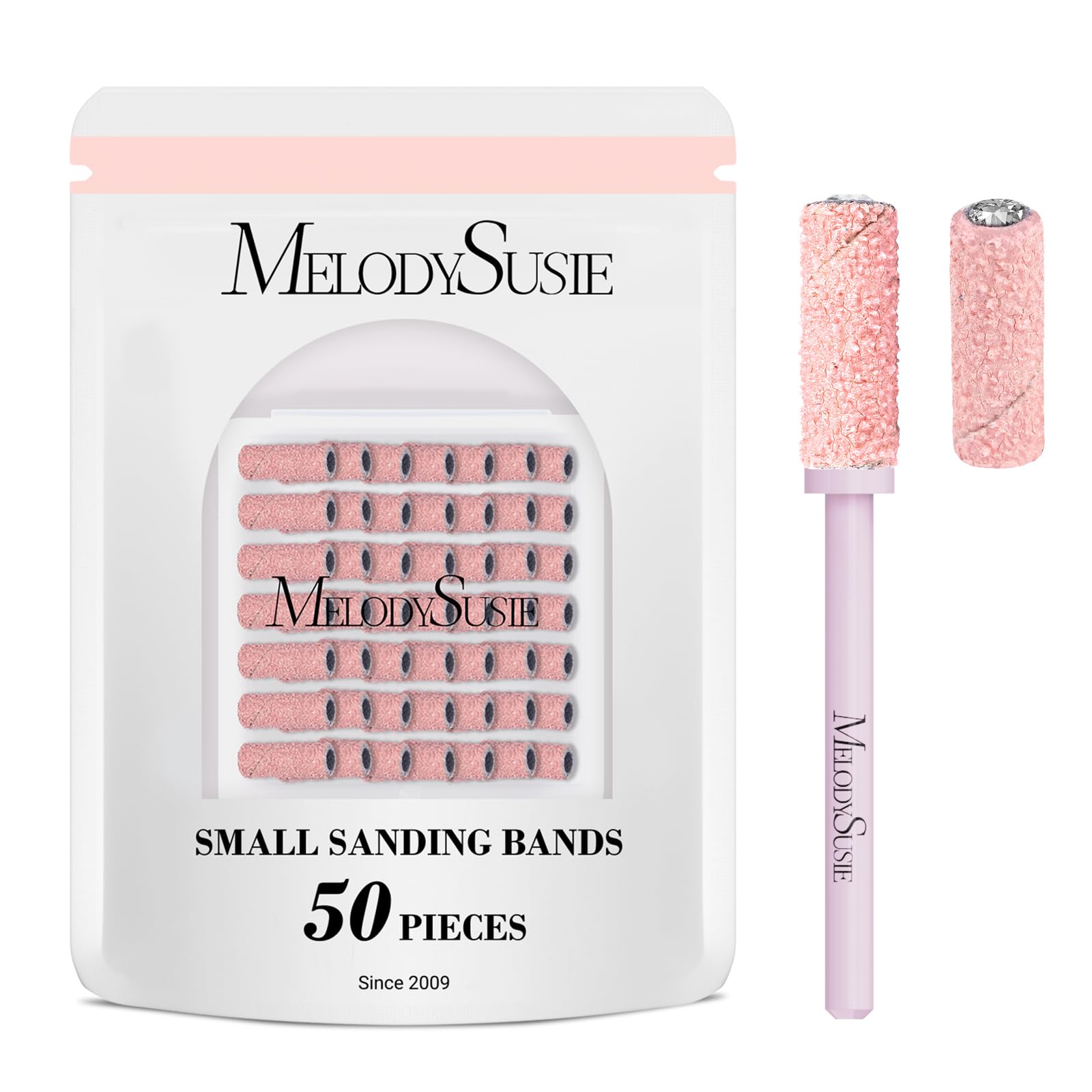 MelodySusie 50 Pcs Nail Drill Bits Small Sanding Bands with 3.1mm Mandrel Bit, 80 Coarse Grit Nail File for Acrylic Nails Gel Ma