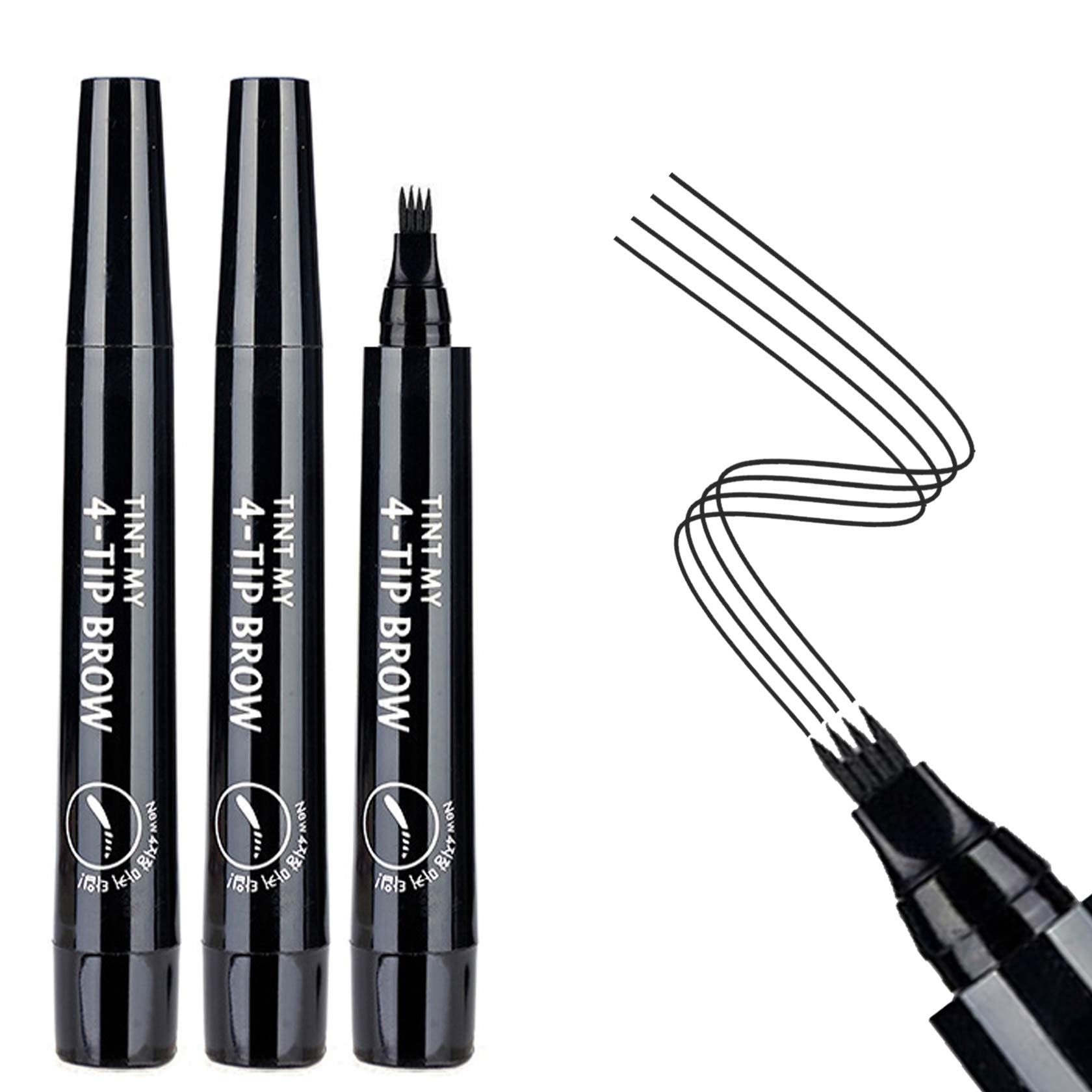 3Pcs Black Eyebrow Pen - Waterproof Microblading Eyebrow Pen,Long Lasting,Easily Create Natural Eyebrow Makeup