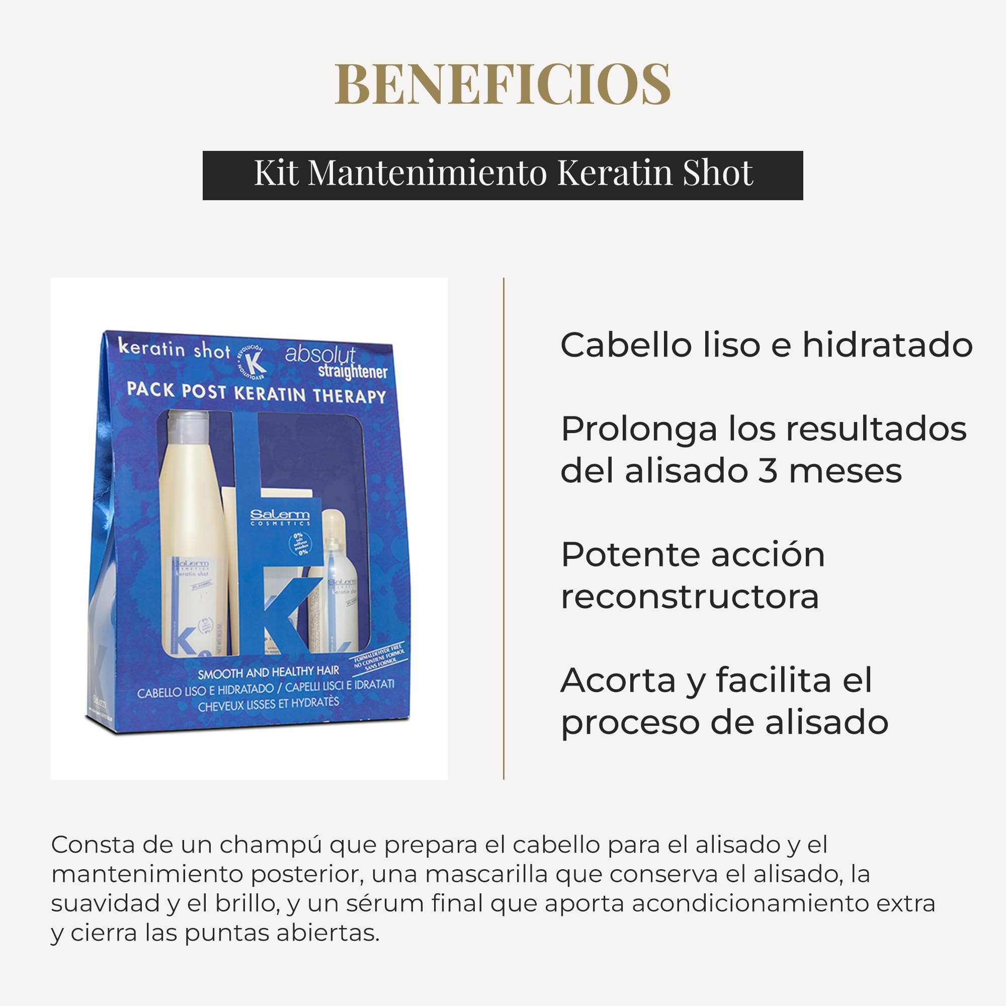 Salerm Cosmetics Kit Keratin Shot Maintenance Treatment - Pack of 3 x 266.67 ml - Total: 4.00ml