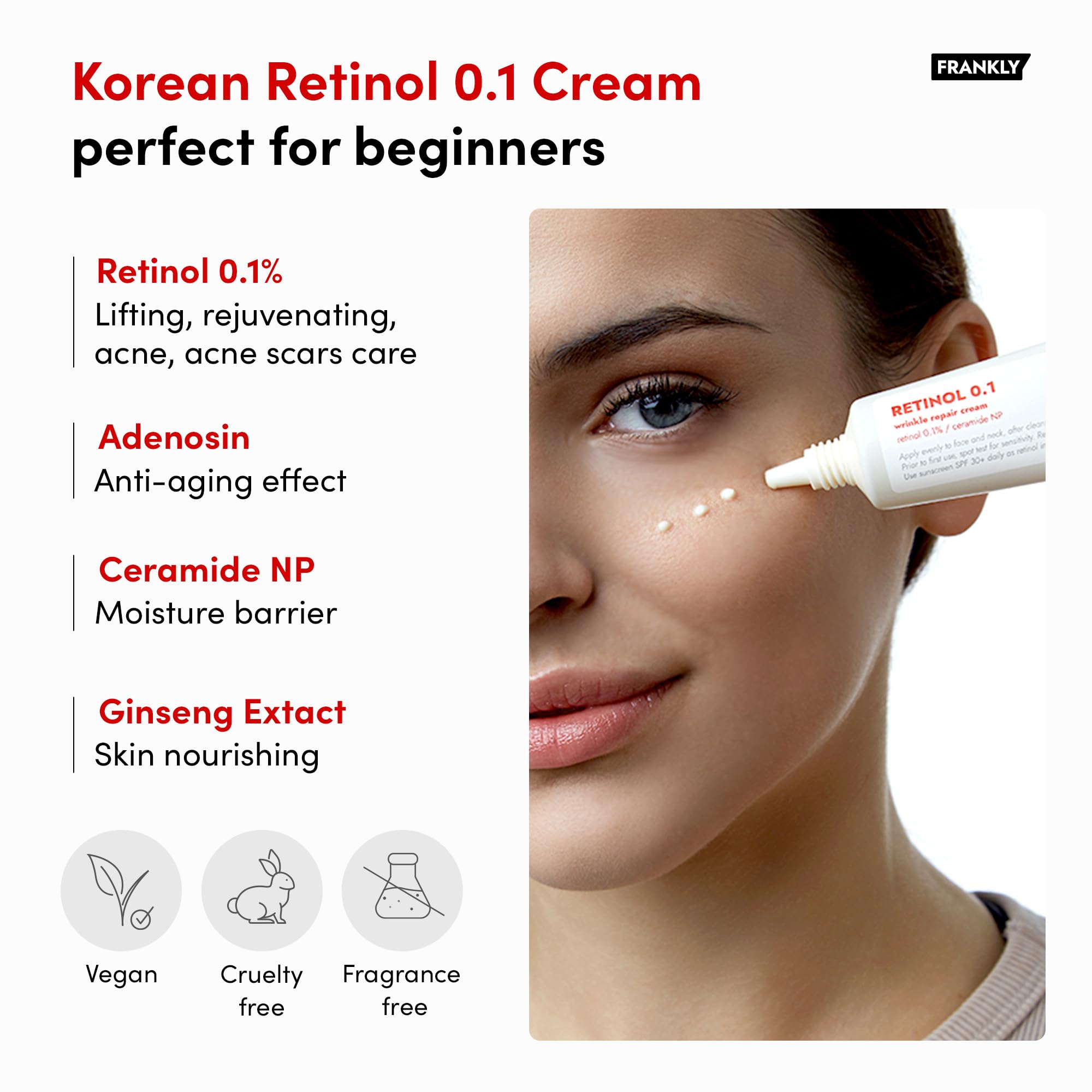 Frankly Retinol 0.1 Cream - Beginner Retinol | Fine Lines & Wrinkles Care, Acne Care, Skin Lifting & Restoration, Anti-Aging | C