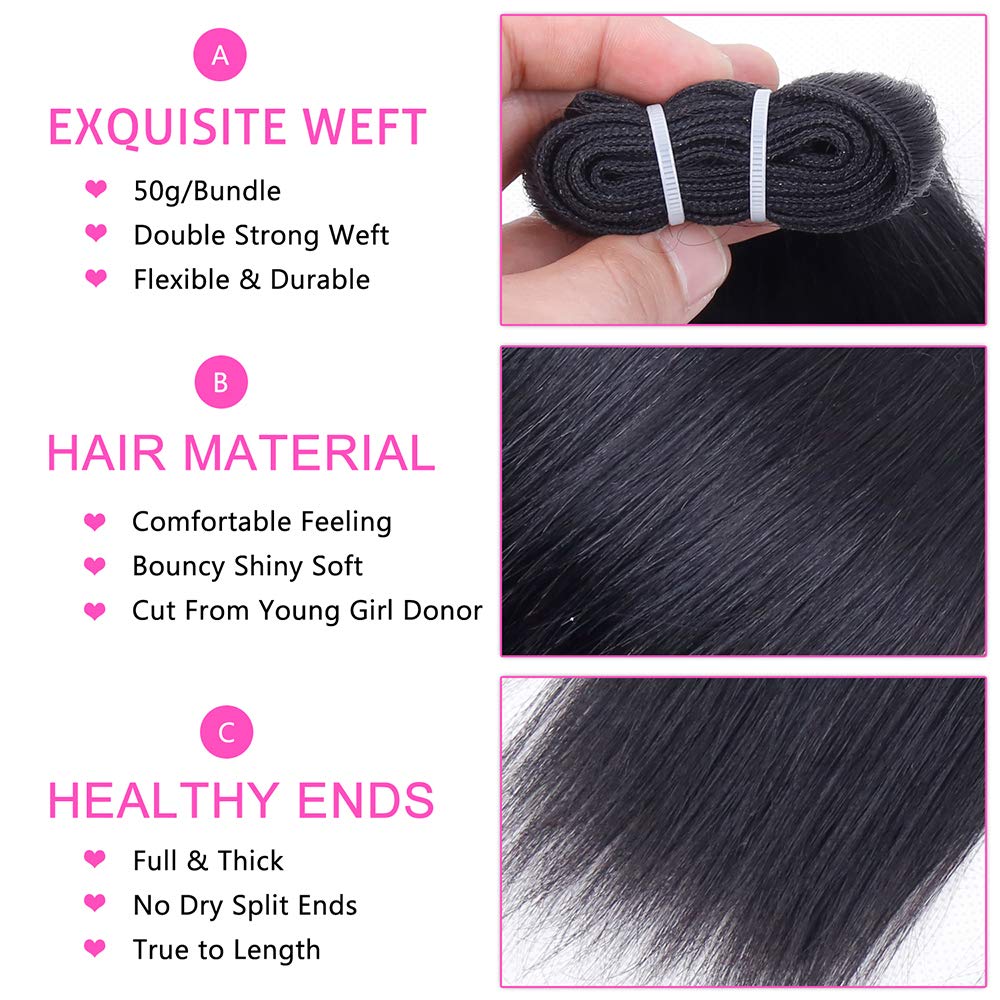 Brazilian Straight Hair Bundles With T Part Closure(10 10 10 10+10) Straight Human 4 Bundles With Closure 50G/Pc 10A Unprocessed