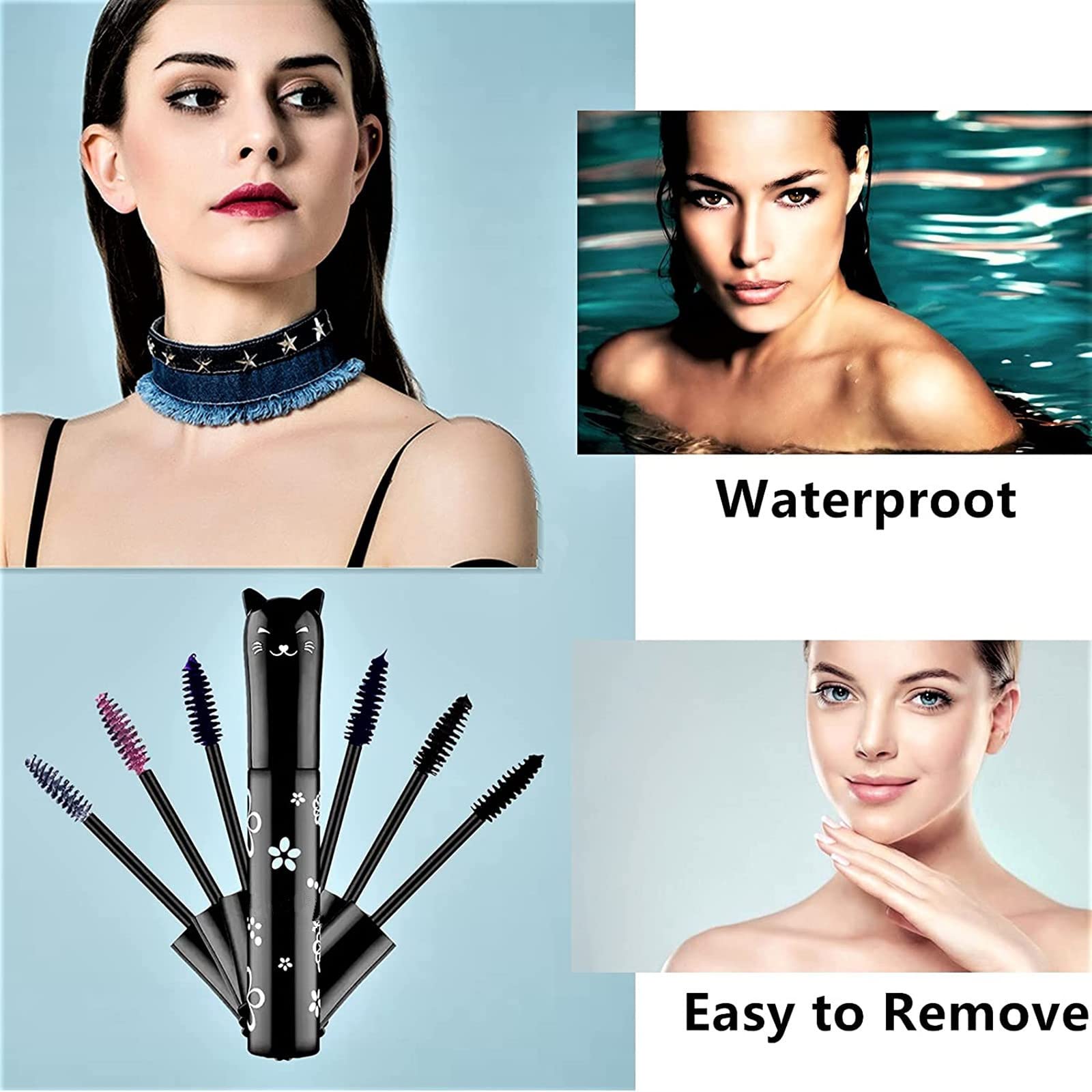 Lgszgdcn 2 Pcs Black Cat Eye Mascara Eyes Makeup Color Mascara Waterproof Fast Dry Eyelashes Curling Lengthening Makeup Eye Leng