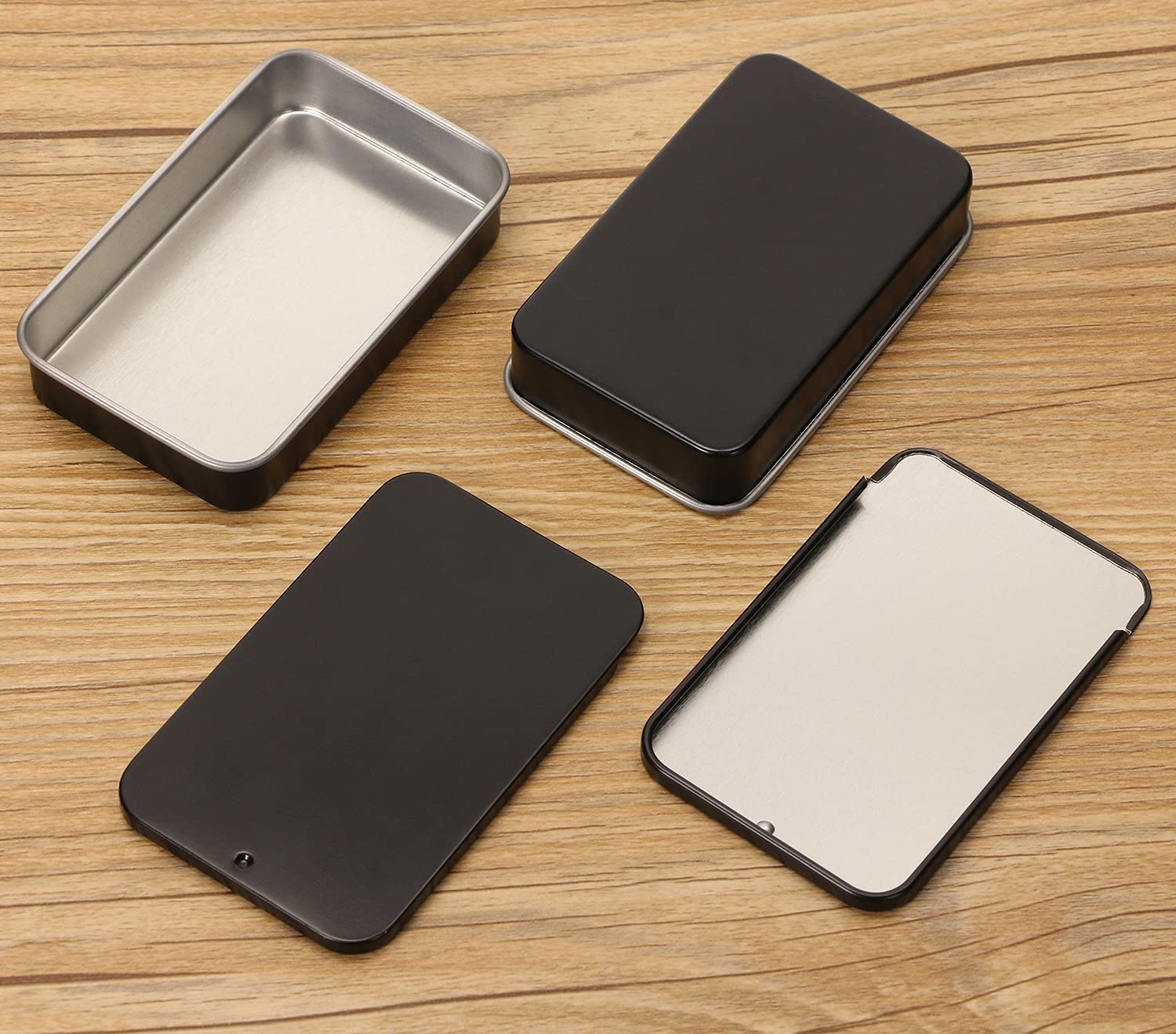 Mini Skater 4Pcs 3.15x1.97x0.59Mini Metal Slide Top Tin Containers, Sliding Cover Push-Pull Tin Box,Portable Slide Cover Storage