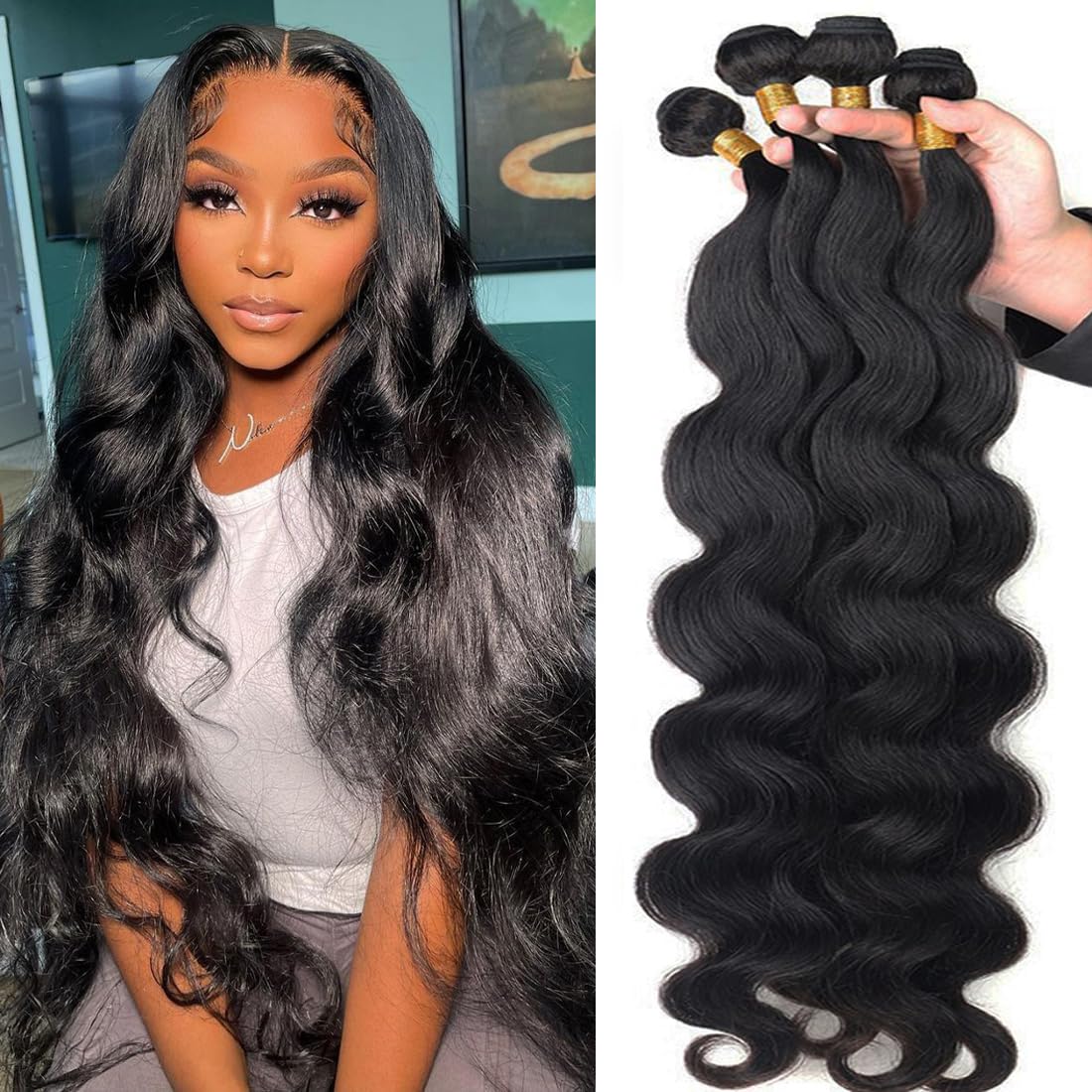Human Hair Body Wave Bundles 100% Unprocessed Brazilian Virgin Human Hair(20 22 24 26 Inch)4 Bundles Human Hair 10A Grade Body W