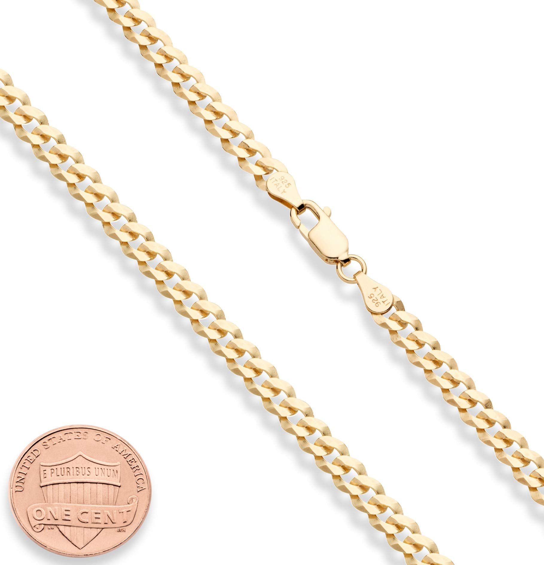 Miabella Solid 18K Gold Over 925 Sterling Silver Italian 5mm Diamond-Cut Cuban Link Curb Chain Necklace for Women Men, Made in I