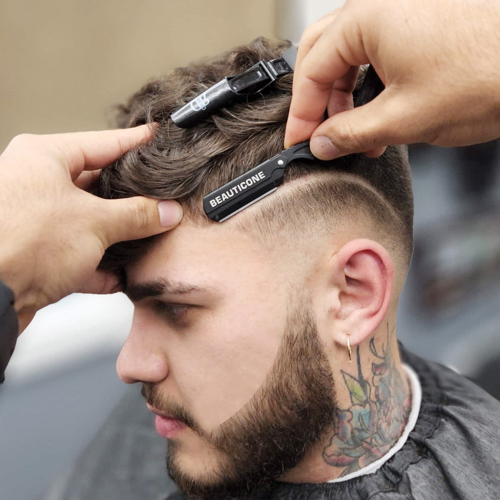 Beauticone Straight Razor For Men, Professional Barber Razor With 100 Single Edge Blades, Wooden Handle