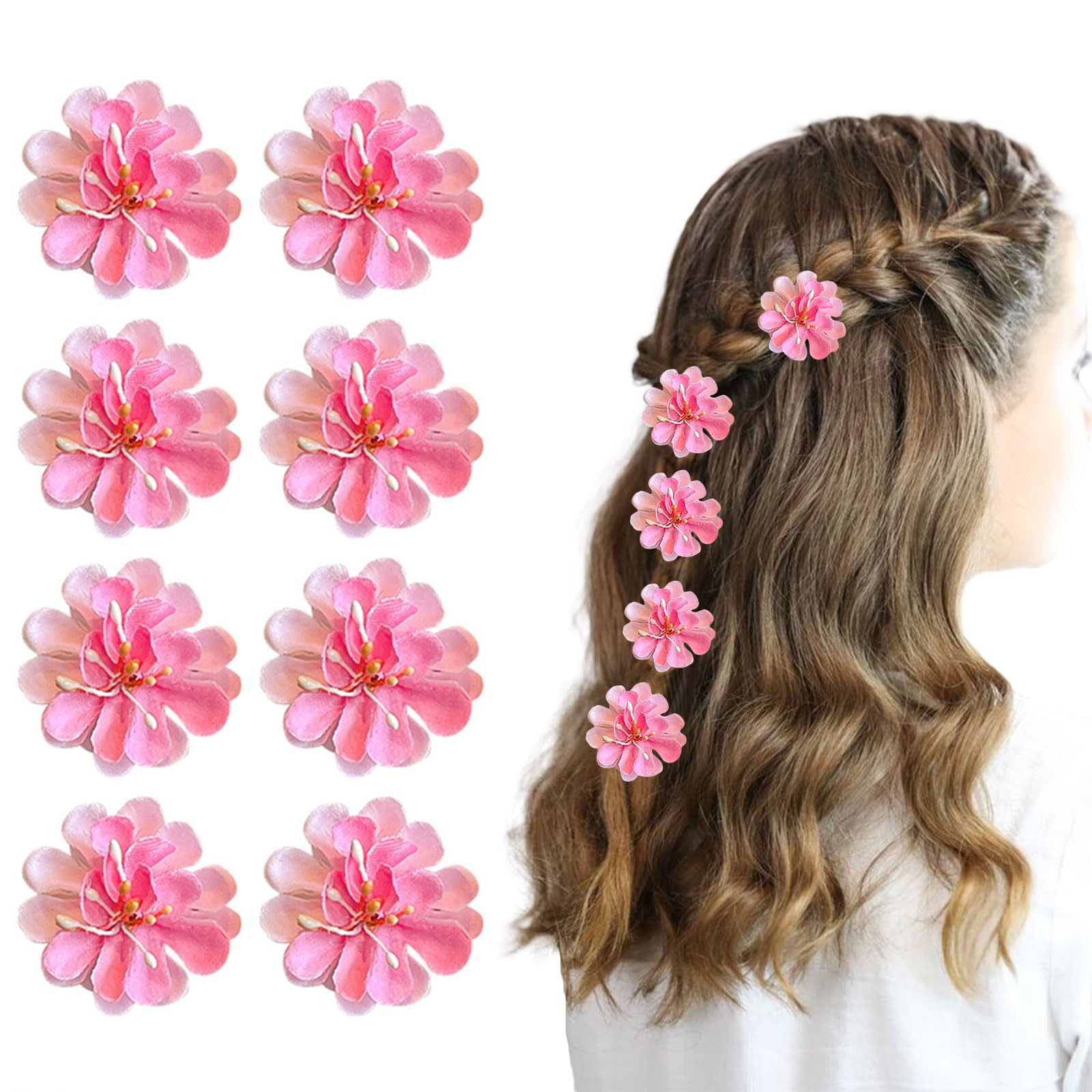 Paderison 8Pcs Red Small Flower Hair Clips for Girls Small Hair Clips Mini Hawaiian Hair Clip Sweet Side Clips Chiffon Hair Barr
