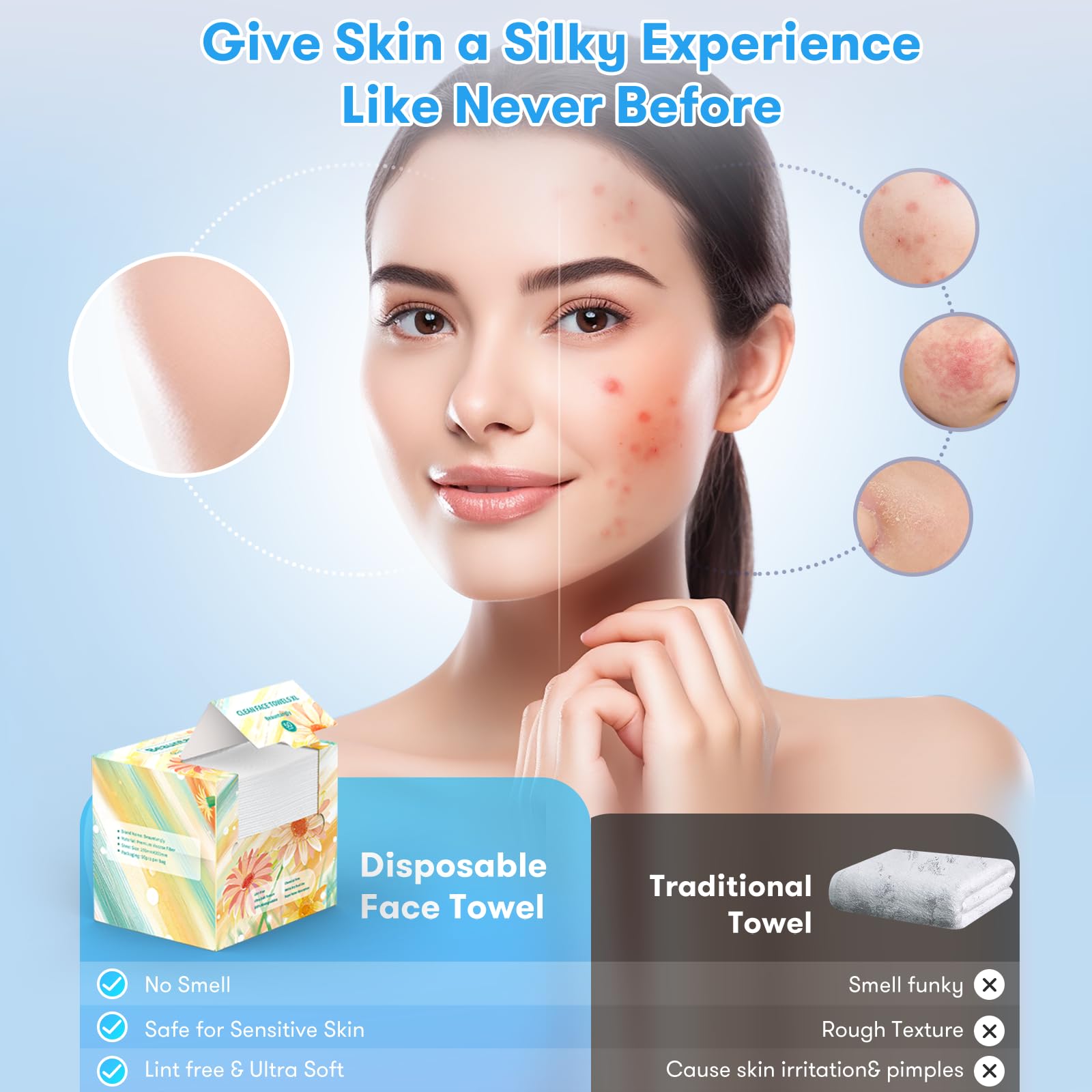 Beauntangly Disposable Face Towel, Xl Facial Towelettes Soft Thick Absorbent, Lint-Free Biodegradable Makeup Remover Dry Wipes F