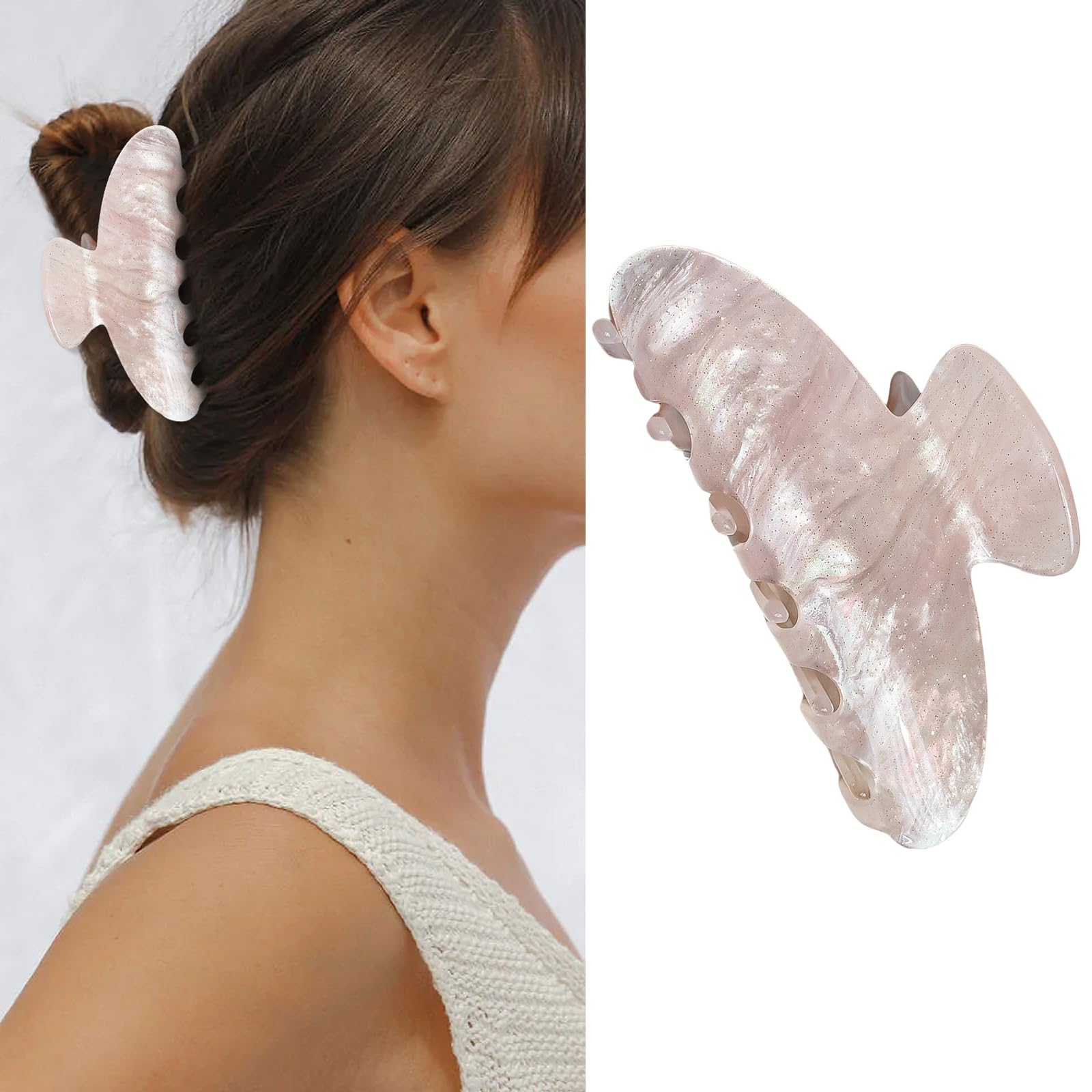AIUPUOC Womens Medium Hair Clip, French Pink Hair Claw Clip for Hair Styling, Banana Clips for Thin Hair, 1Pcs