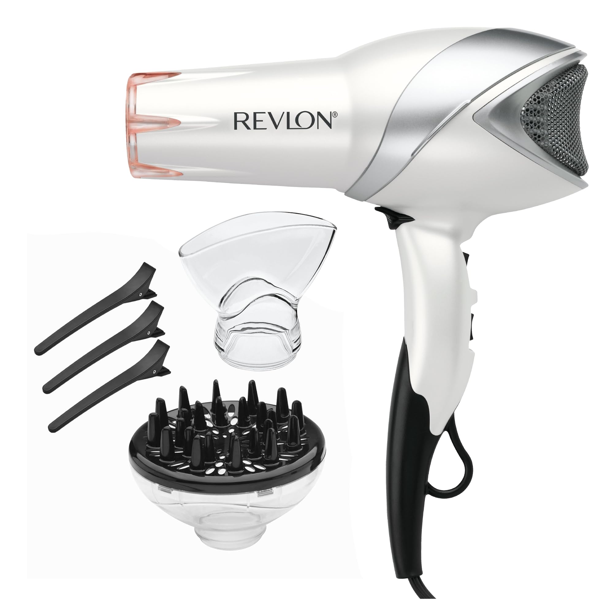 REVLON Infrared Hair Dryer with Diffuser - Ionic Blow Dryer, Diffuser, and Concentrator, Infrared Heat Technology to Prevent Ove