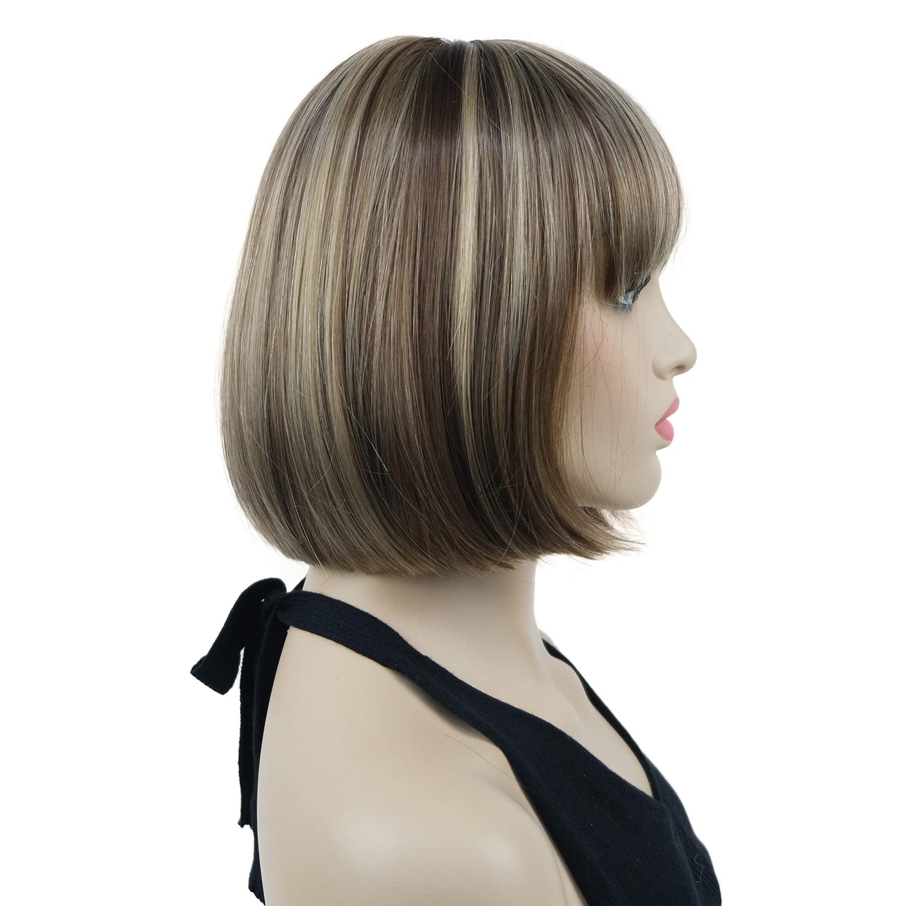 Lydell 8'' Straight Short Bob Hair Flat Bangs Cute Central Dot Skin Top Heat Resistant Synthetic Wigs (Ab607)