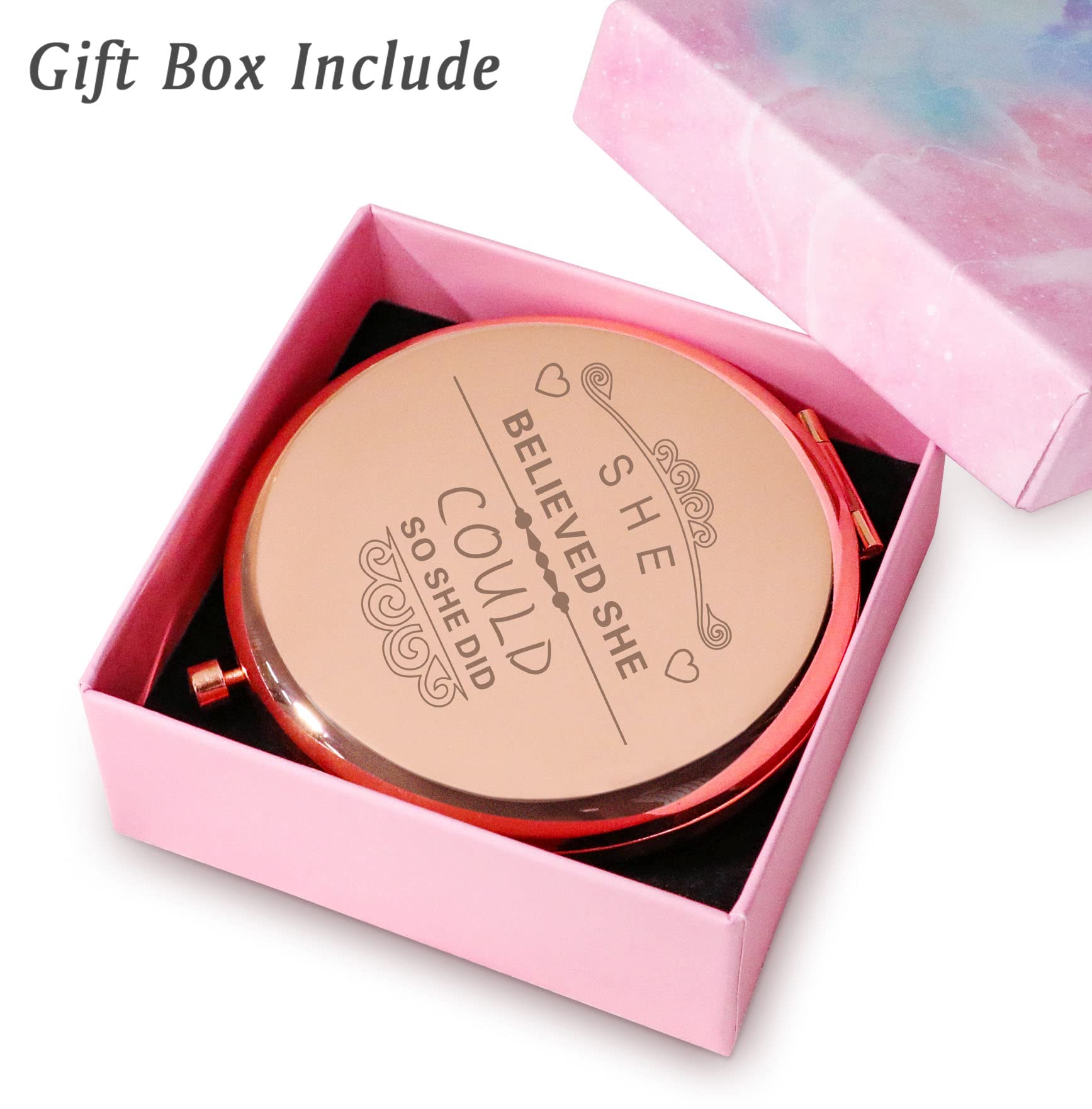Personalized Compact Mirrors Basket Stuffers, Inspirational Gifts For Women Girls Her Friends Niece Daughter Sister Wife Mom Gra