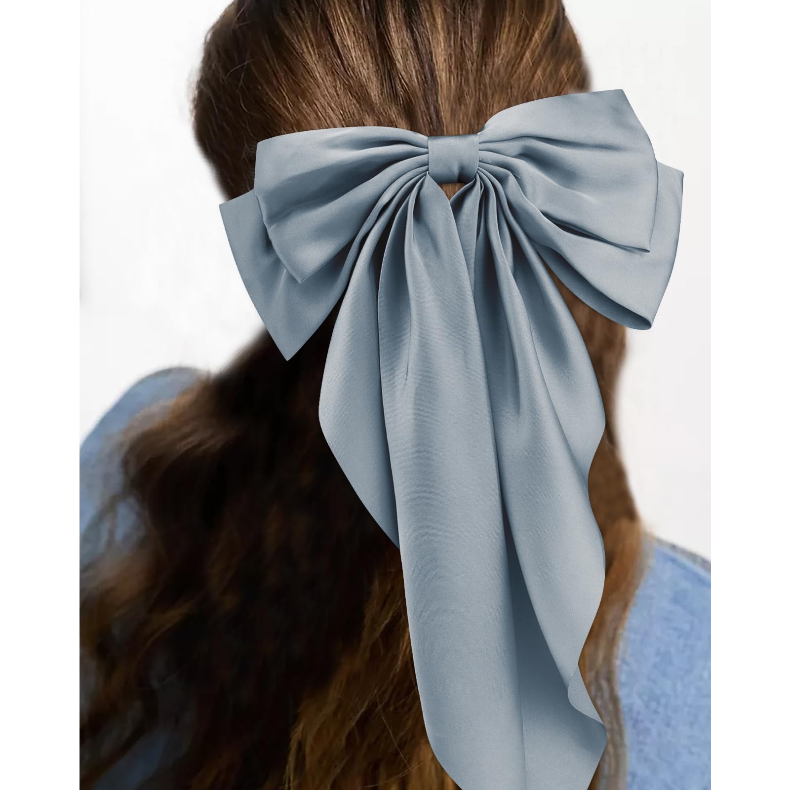 Velscrun 3Pcs Hair Accessories For Women - Black, White, And Navy Blue Oversized Satin Bows With Long Tails And Clips For Girls