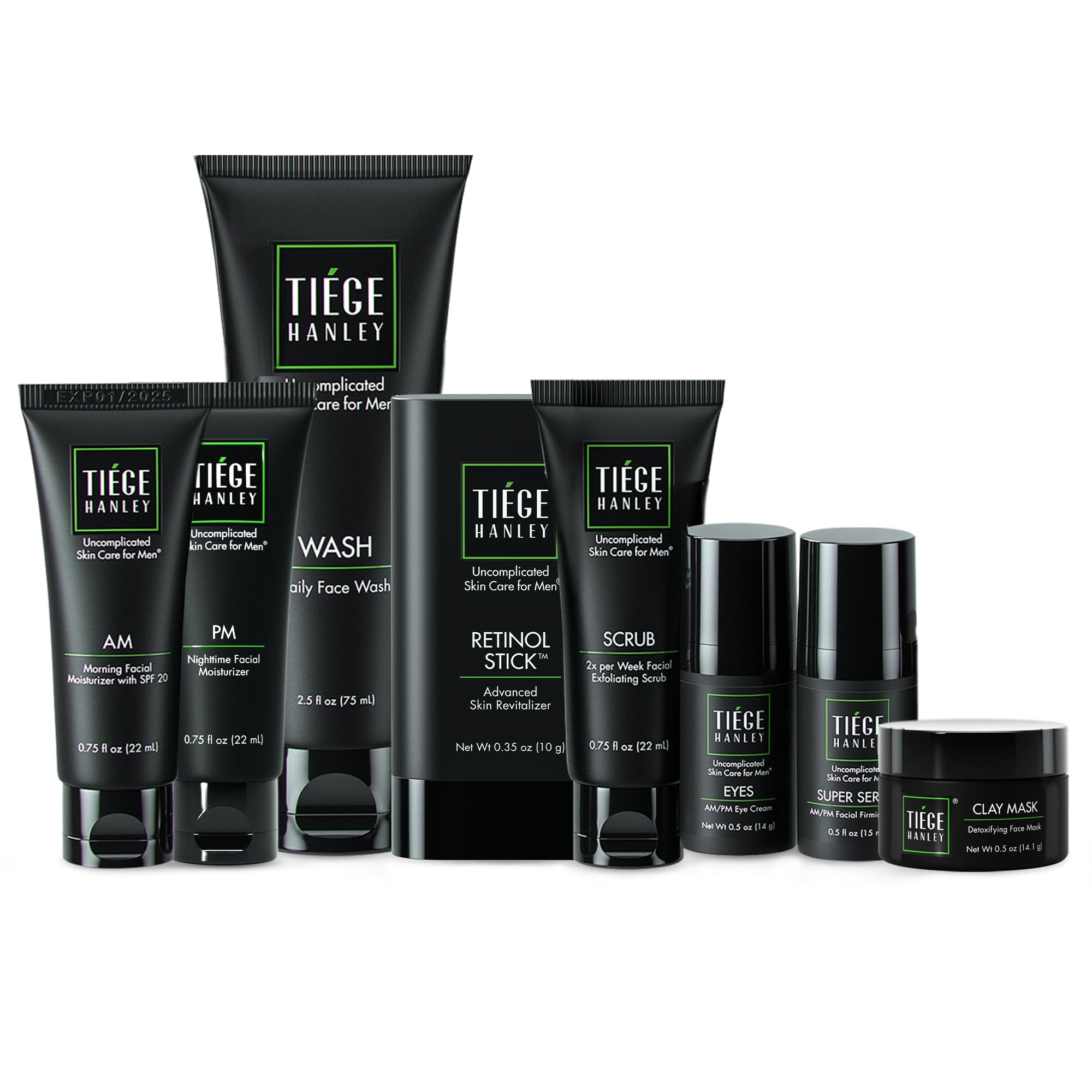 Tiege Hanley Mens Skin Care Set, Rejuvenation Skin Care Routine for Men (System Level 5) - Men's Skincare Set Face Wash, Scrub, 