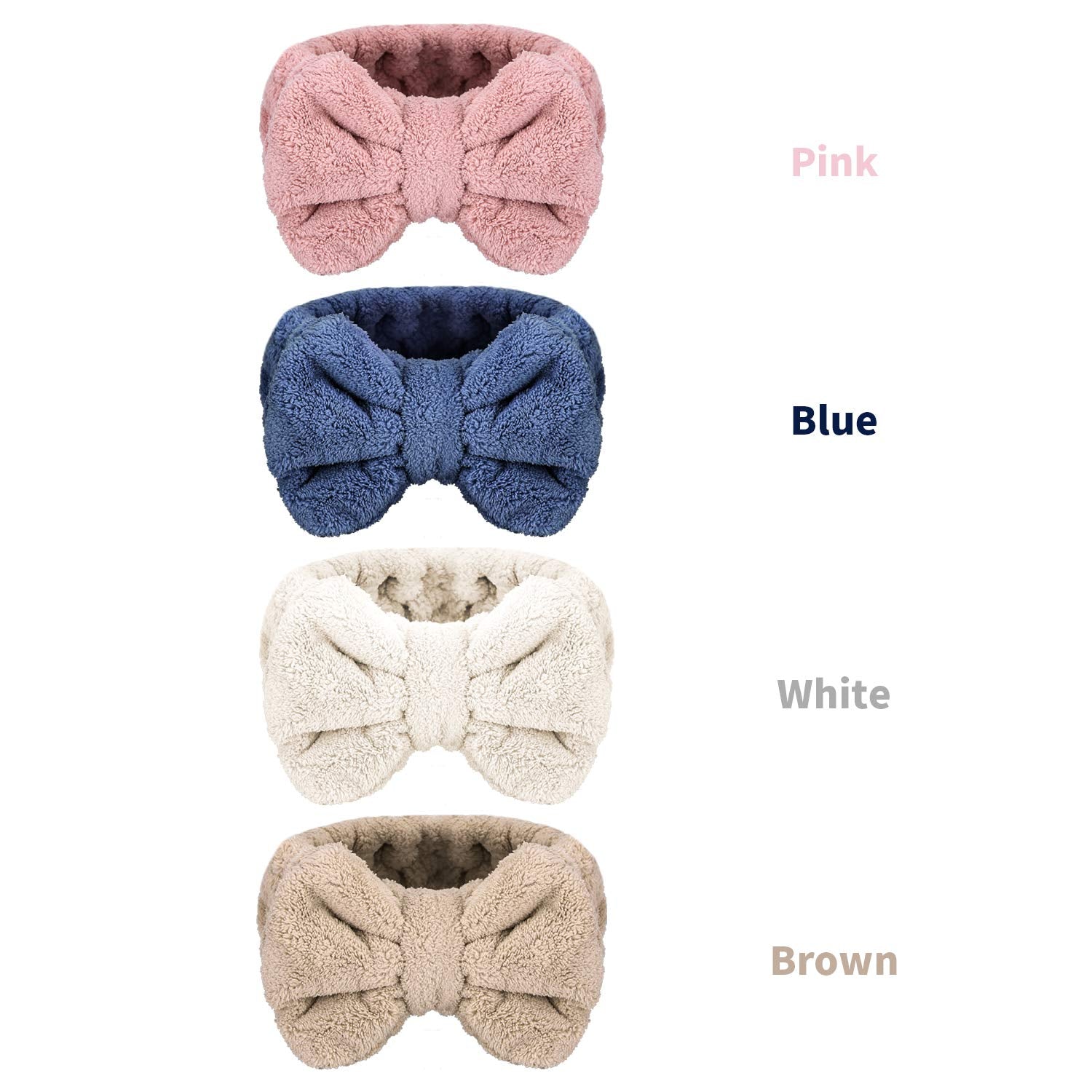 Senkary 4 Pack Bow Makeup Headband Microfiber Spa Headbands Towel Headband Soft Puffy Washing Face Headband For Women Girls Show
