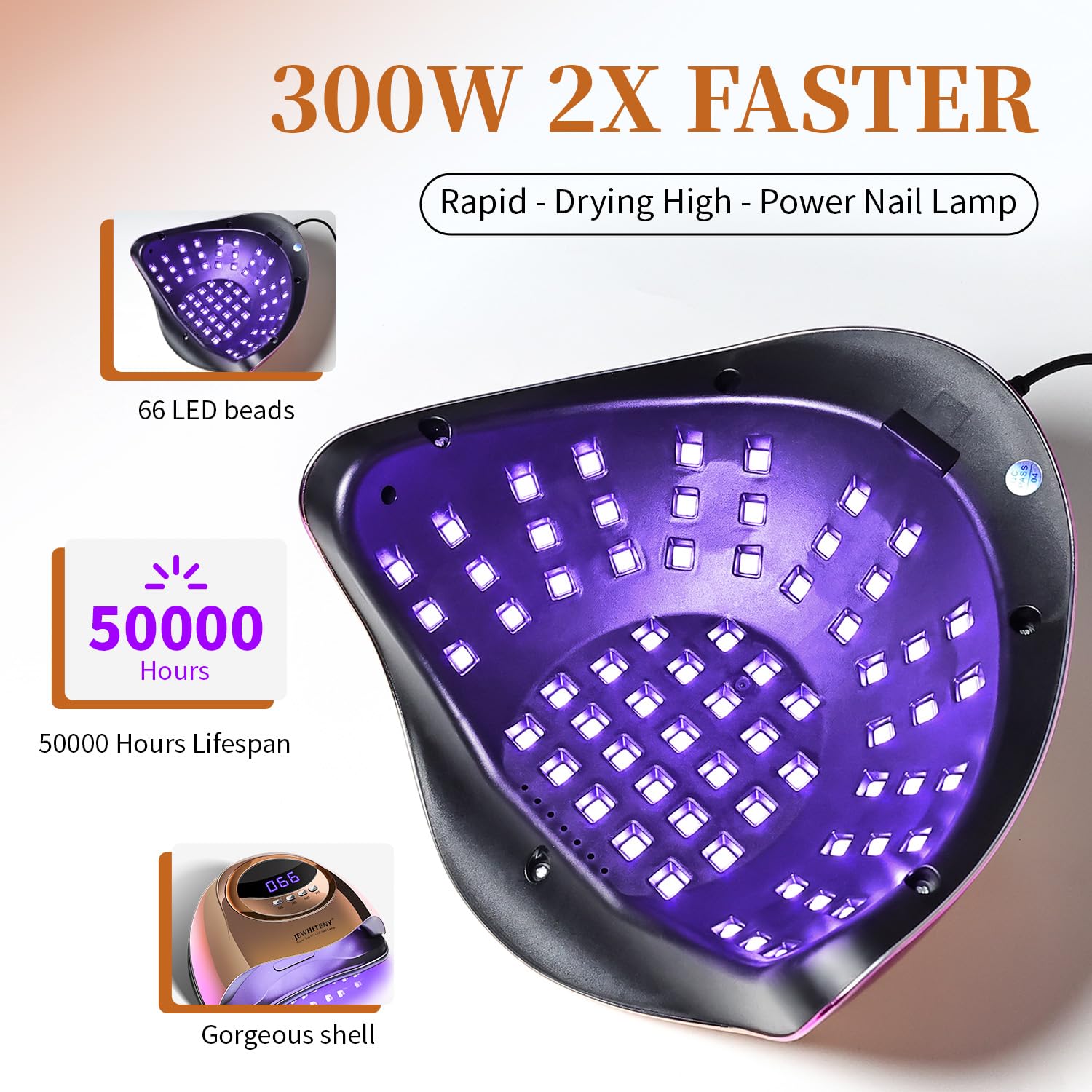 JEWHITENY Golden U V LED Light for Gel Nails:Nail Lamp with 4 Timers & Automatic Sensor Fast Curing Light for Gel Nail Polish Pr