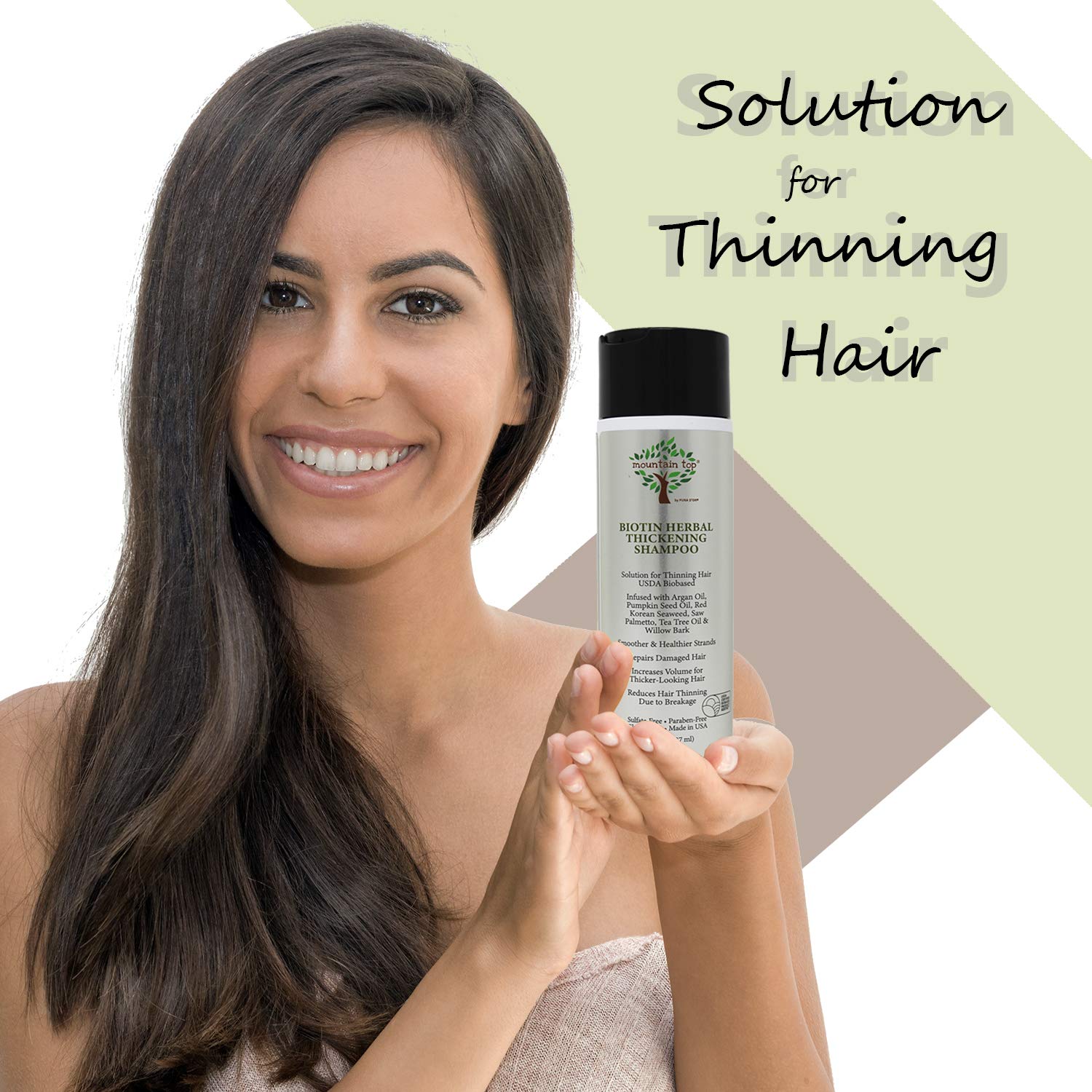 Mountain Top Biotin Herbal Thickening Shampoo (8Oz 273Ml) With Argan Oil, Pumpkin Seed Oil, Red Korean Seaweed, Saw Palmetto, Te