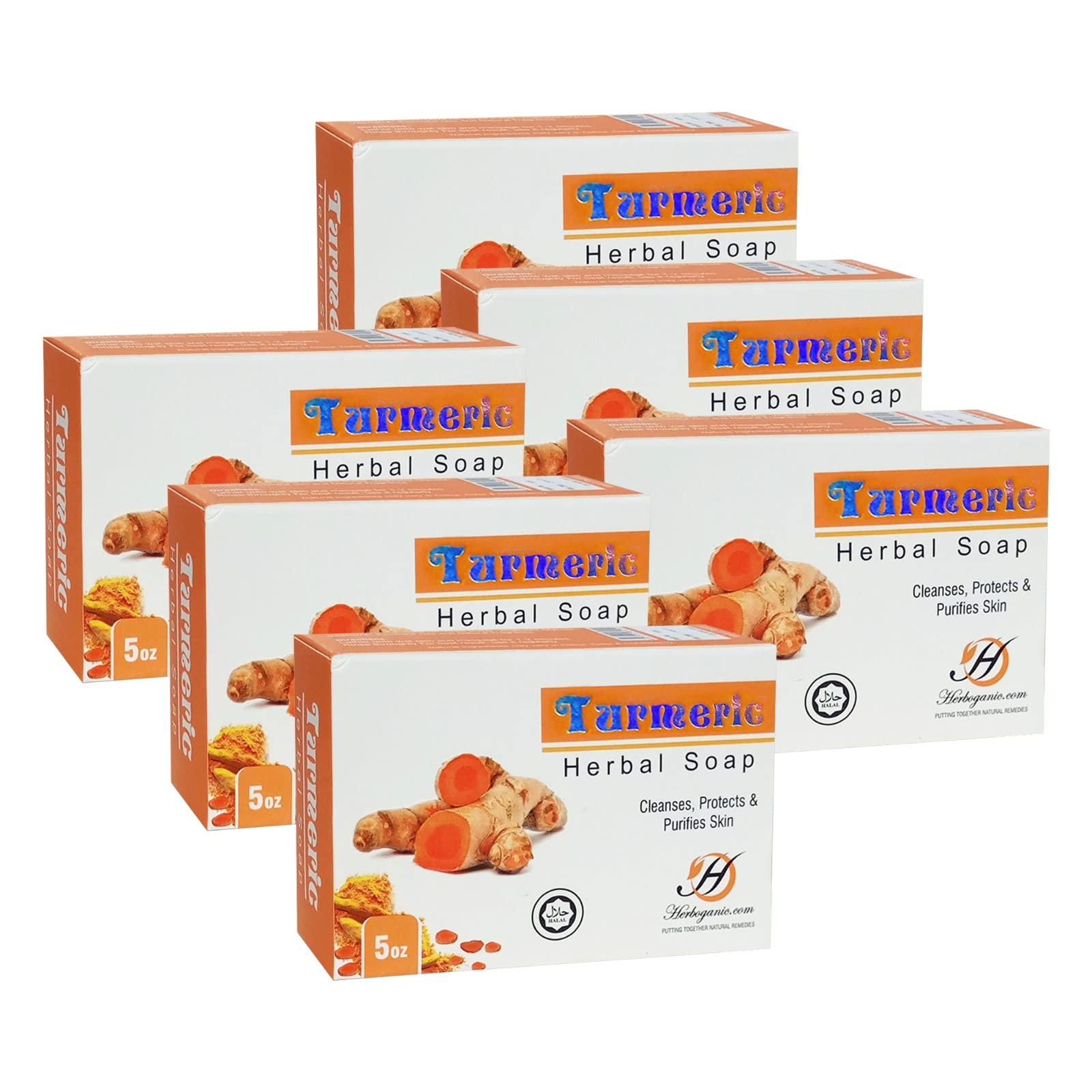 HERBOGANIC Turmeric Herbal Soap | Pack of 6 of 5oz soap Bar | Natural Bar Soap for Face and Body | Hydrating and Nourishing | Su