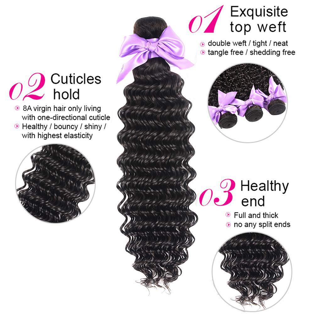 8A Brazilian Deep Wave Human Hair Bundles With Frontal 13X4 Free Part Lace Frontal Virgin Human Hair Bundles Human Hair Extensio