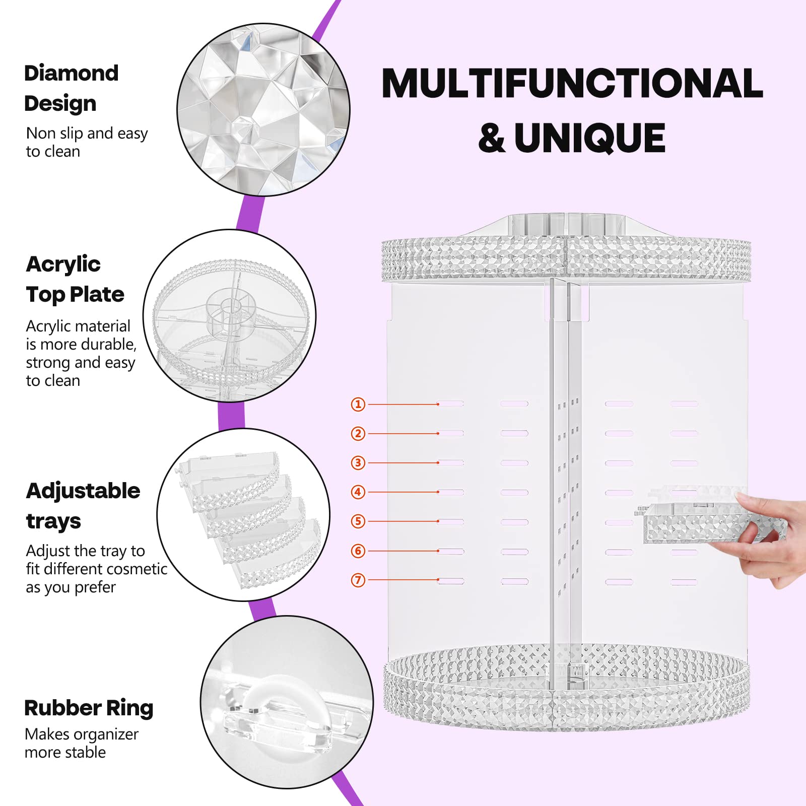 Hemtroy 360 Degree Rotating Makeup Organizer, Extra Large Capacity Perfume Organizer, Removable Diy 7 Layers Make Up Organizer F