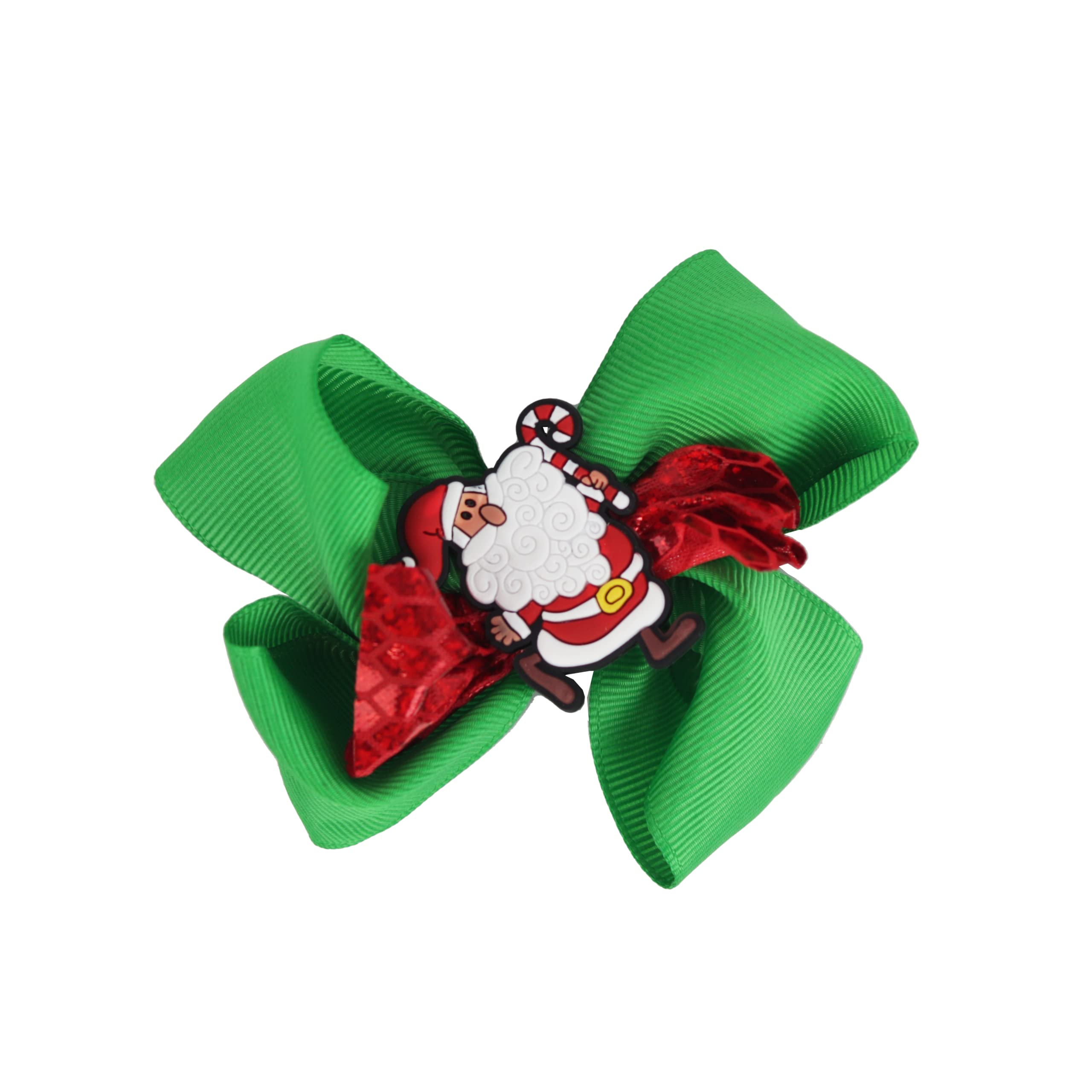 3.5 Inch Green Bow with Red Layer and Silicone Charm - Santa